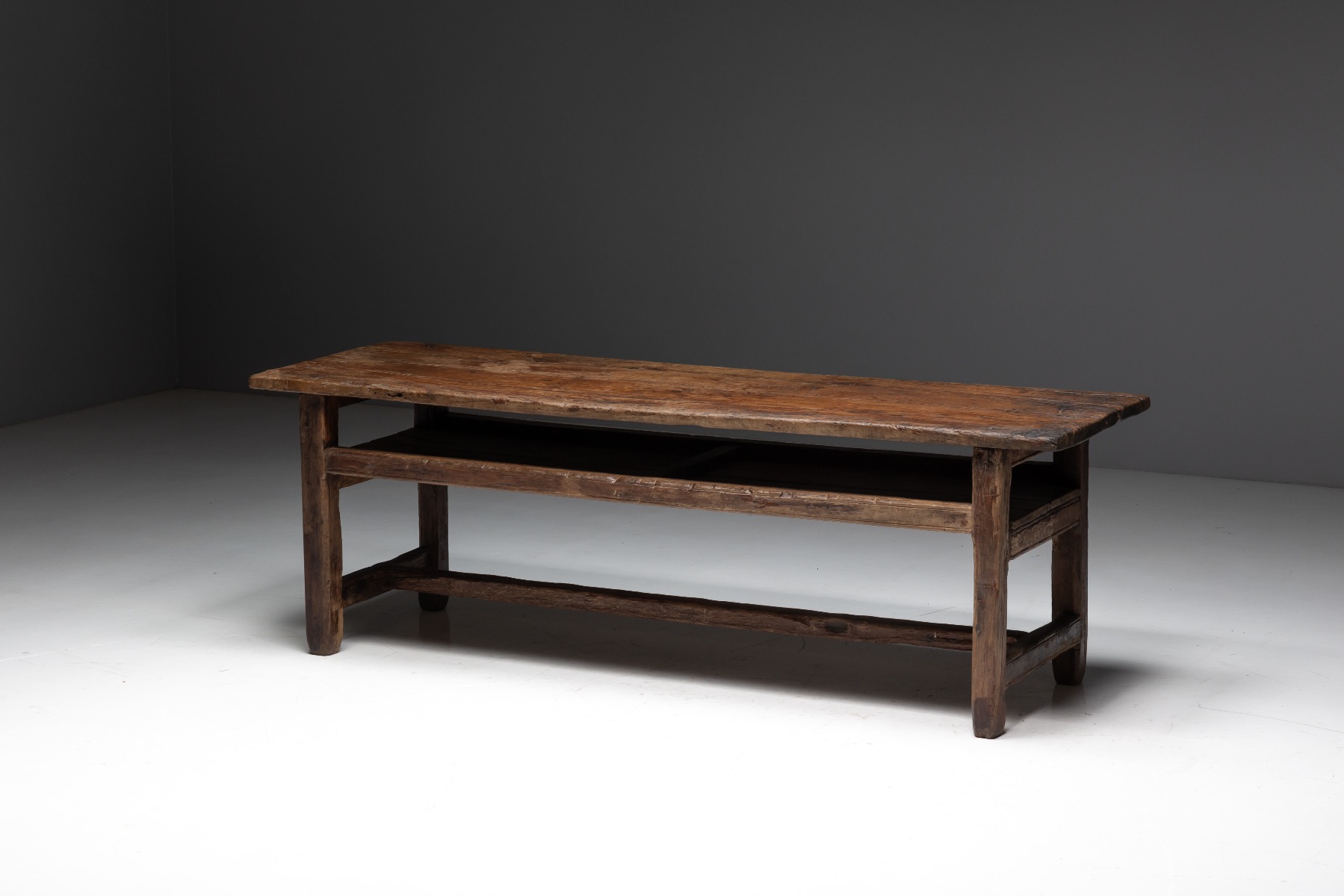 Timeworn farmhouse worktable with authentic patina