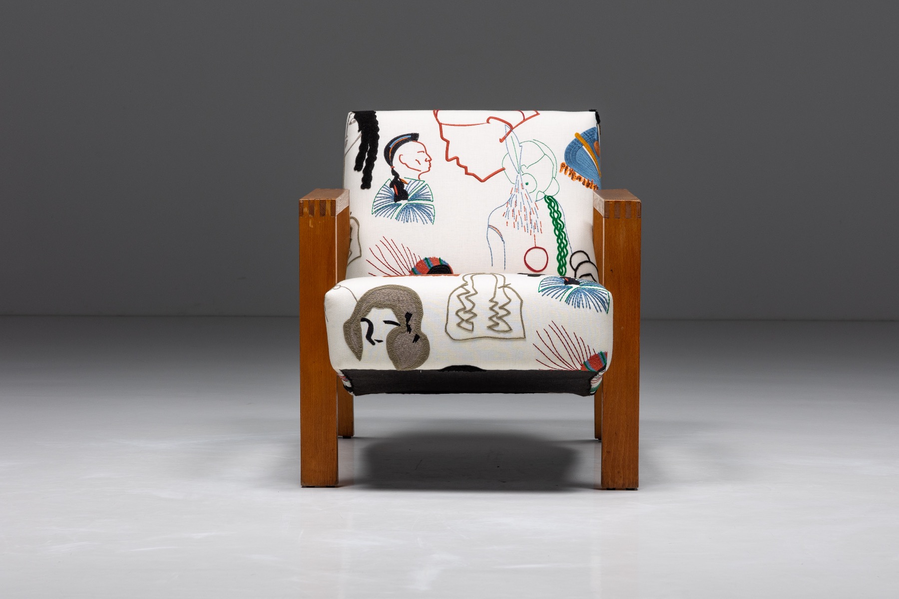Vintage Dutch seating chair in Pierre Frey fabric