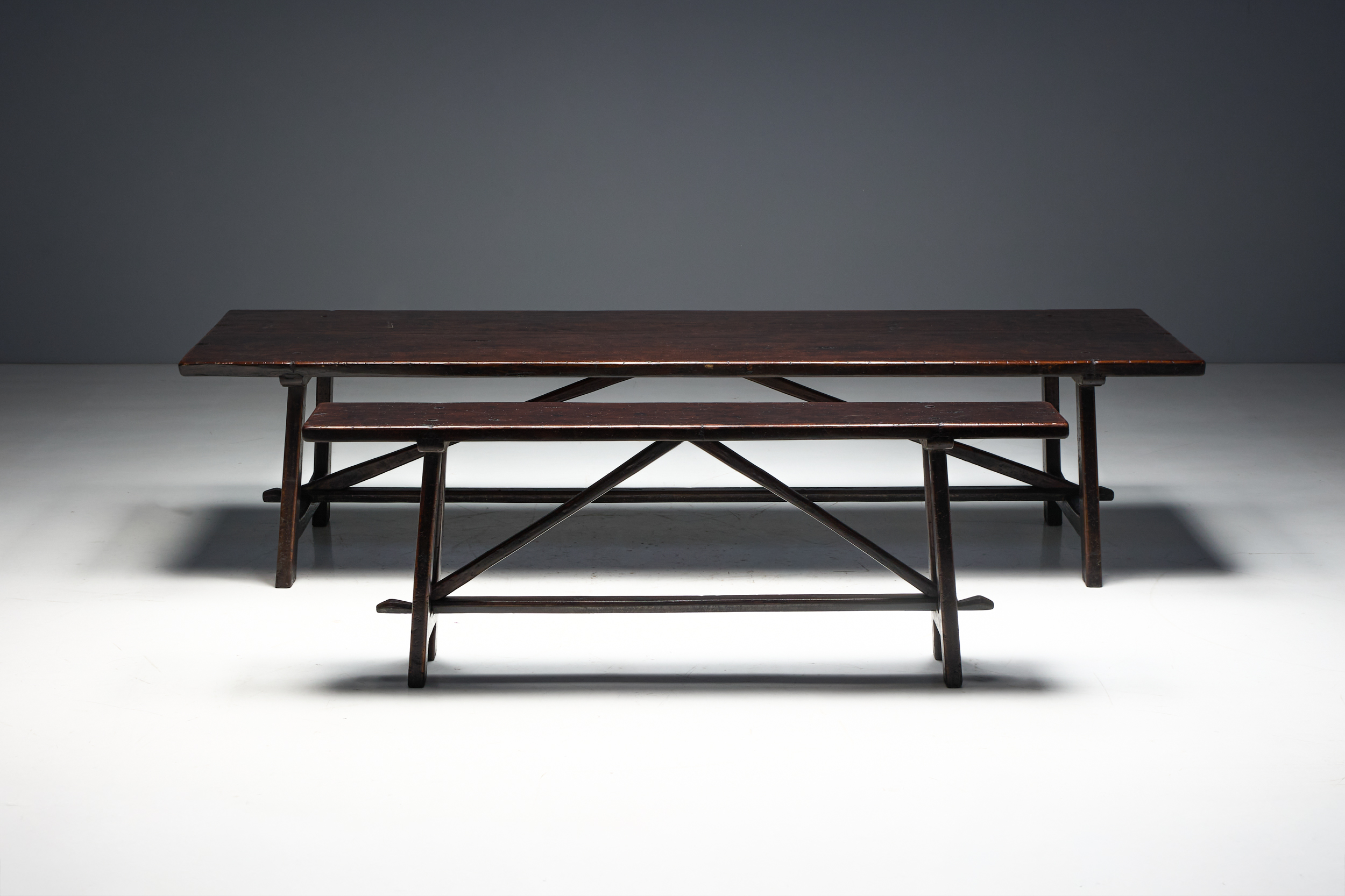 Long Narrow Trestle Table, France - 19th Century