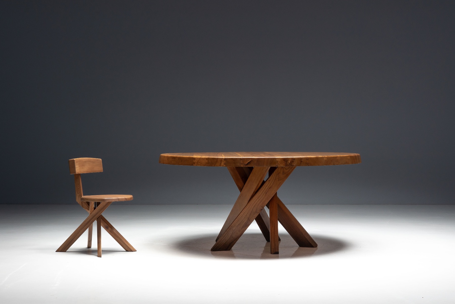 'T21' Elm Dining Table by Pierre Chapo, France – 1973