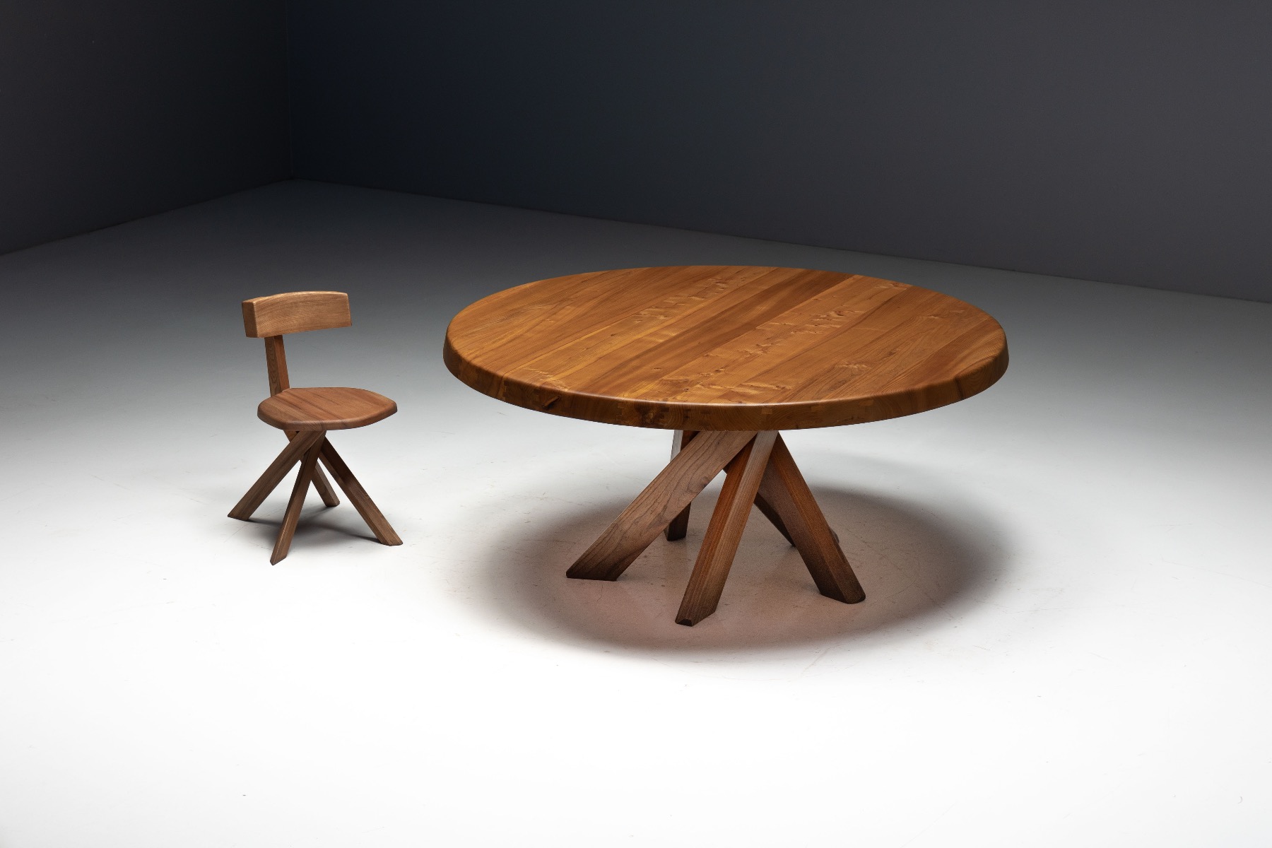 'T21' Elm Dining Table by Pierre Chapo, France – 1973
