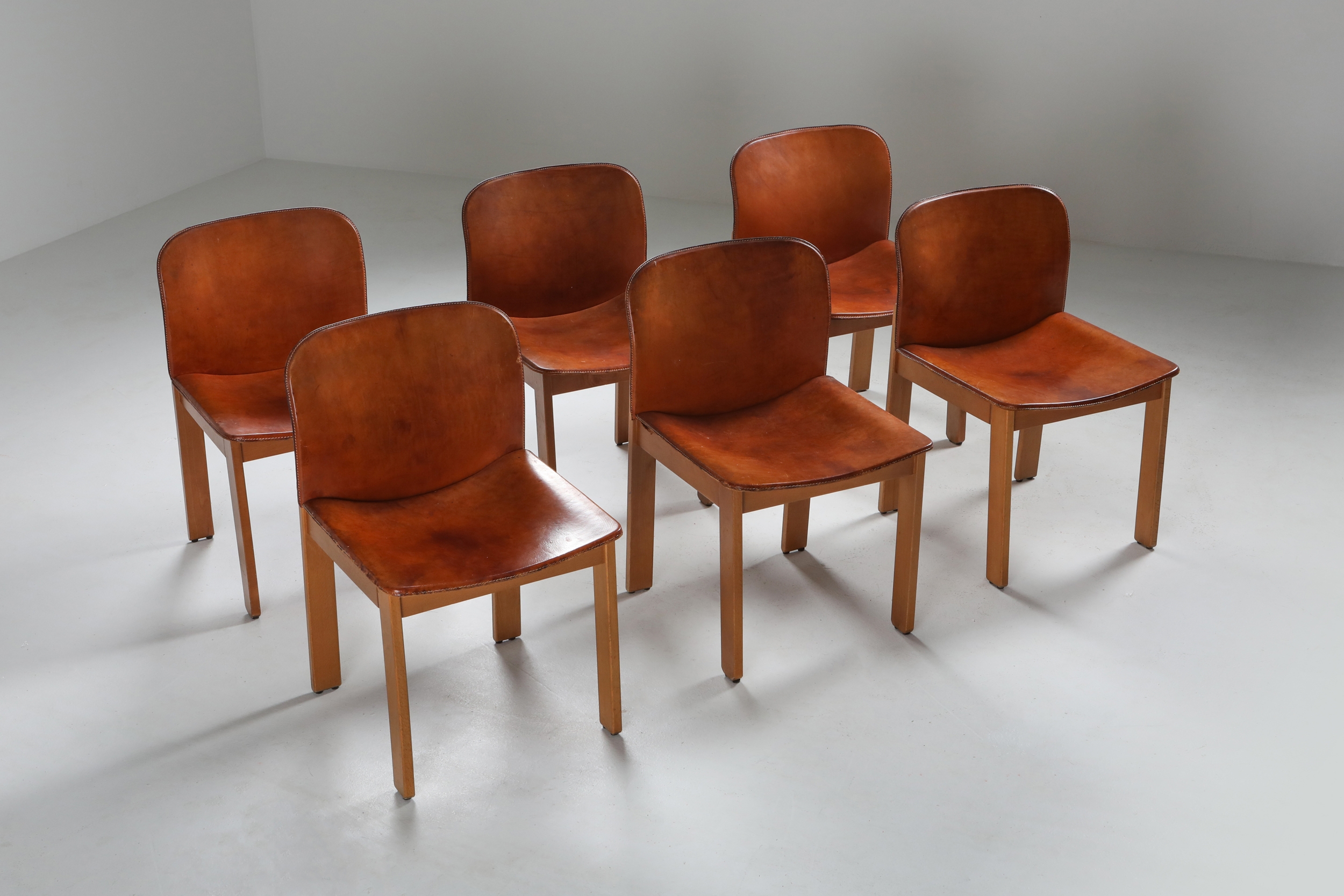 Scarpa Cognac Leather Dining Chairs - 1970's