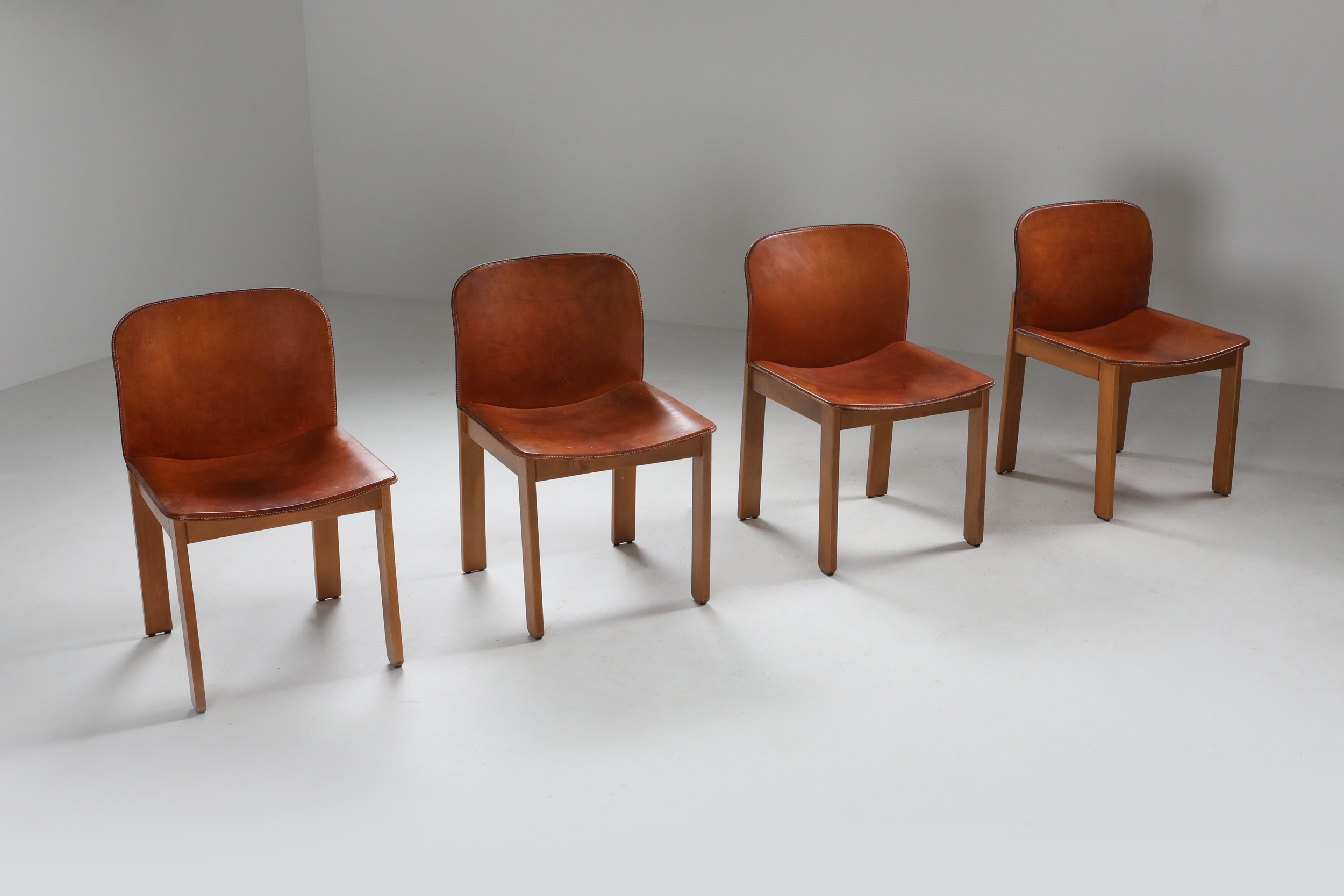 Scarpa Cognac Leather Dining Chairs - 1970's