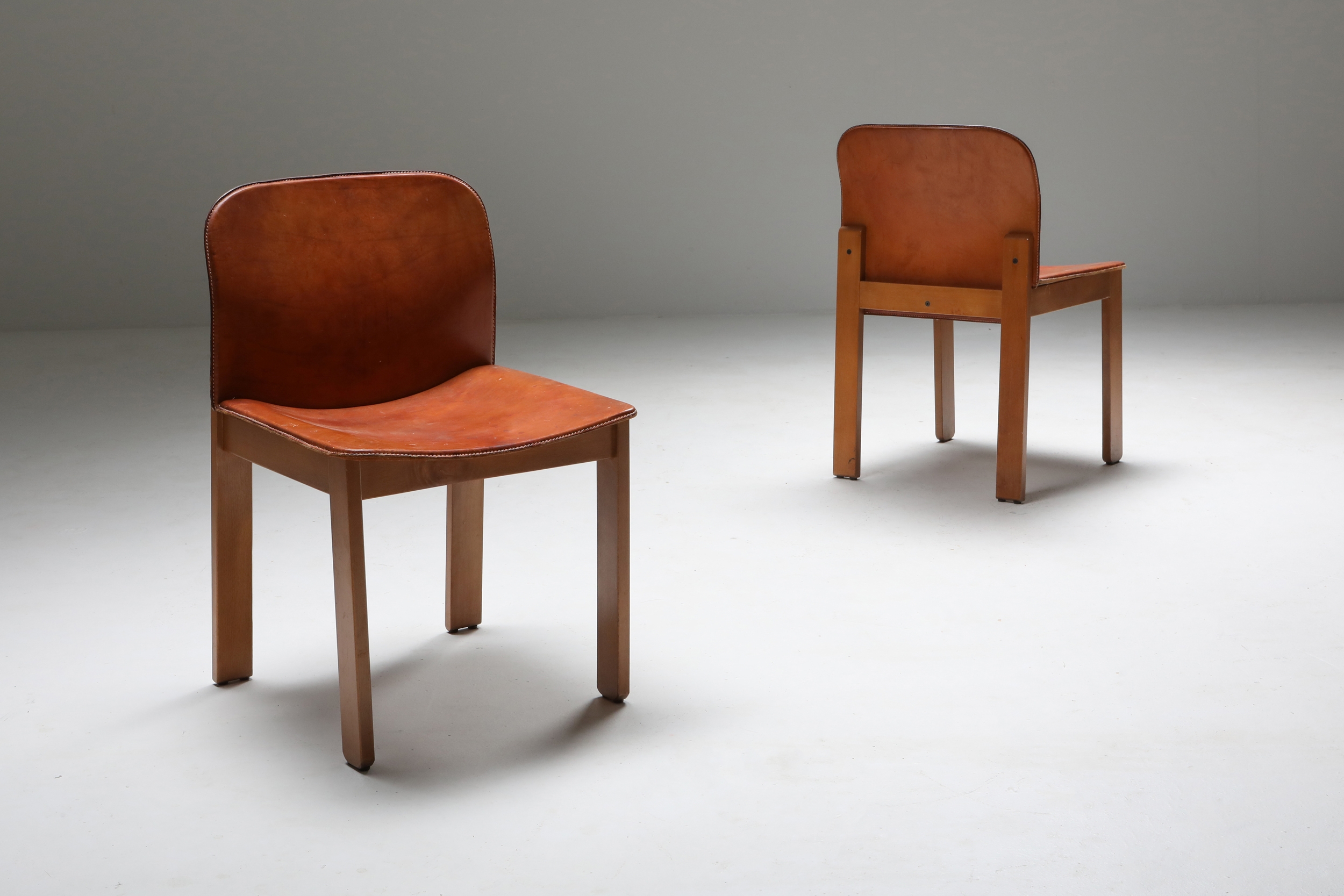 Scarpa Cognac Leather Dining Chairs - 1970's