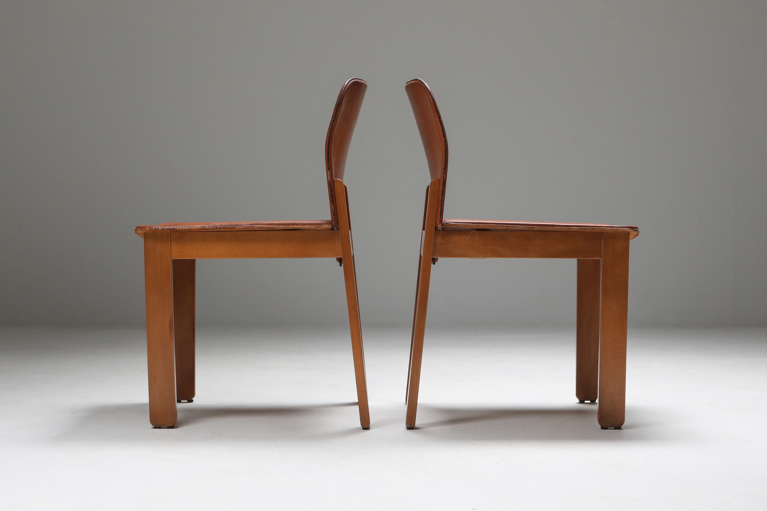 Scarpa Cognac Leather Dining Chairs - 1970's