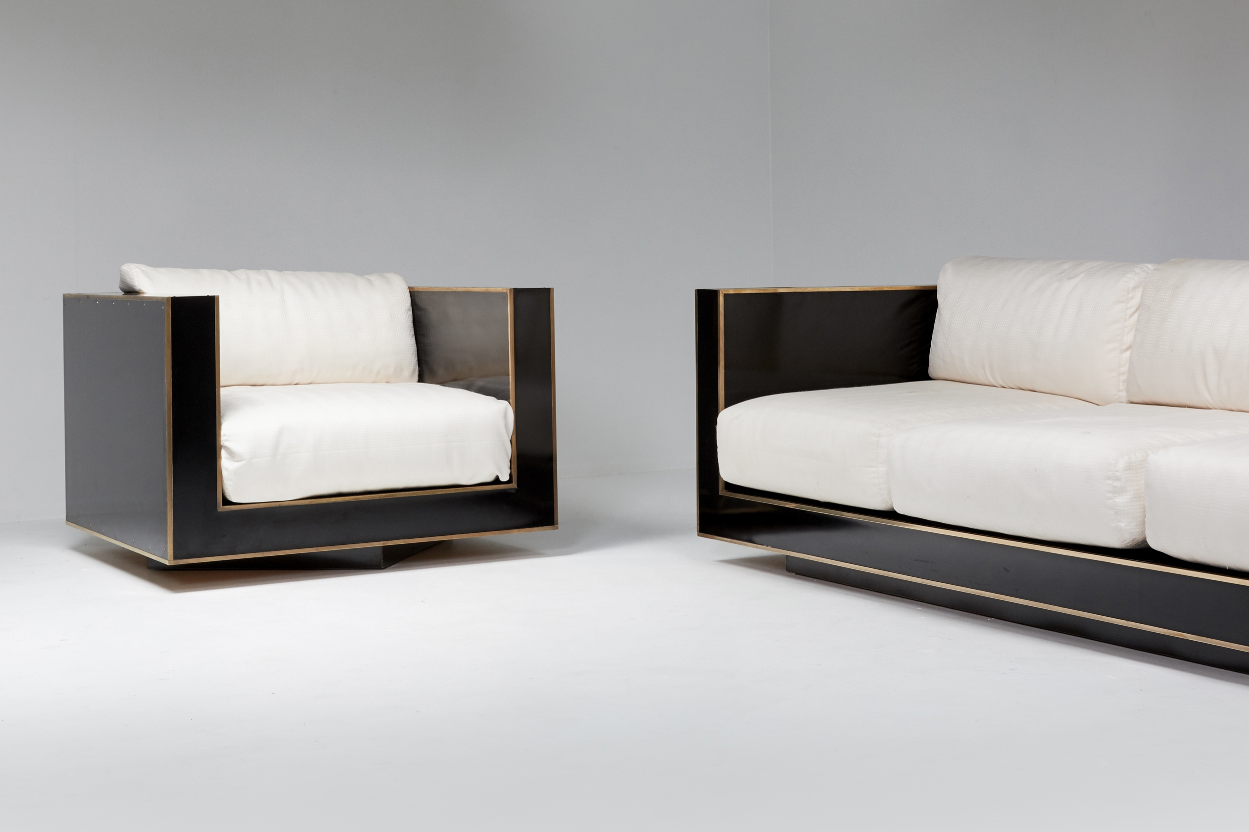 Maison Jansen geometric sofa in Black and Brass Hollywood Regency - 1970's