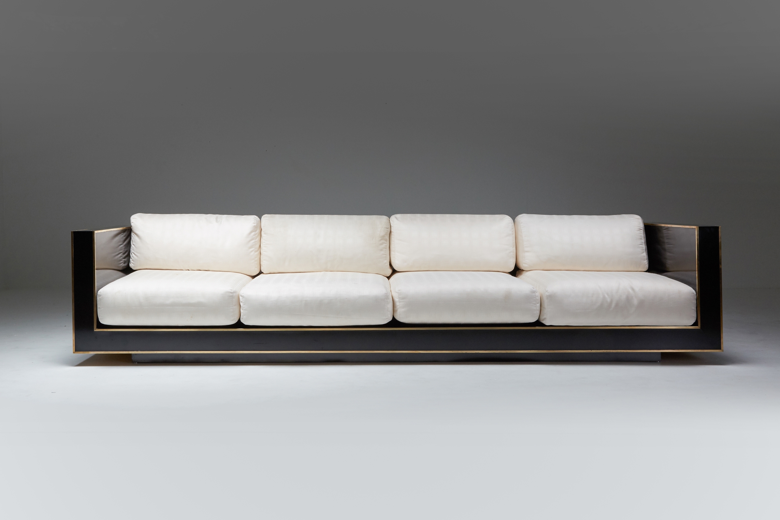 Maison Jansen geometric sofa in Black and Brass Hollywood Regency - 1970's