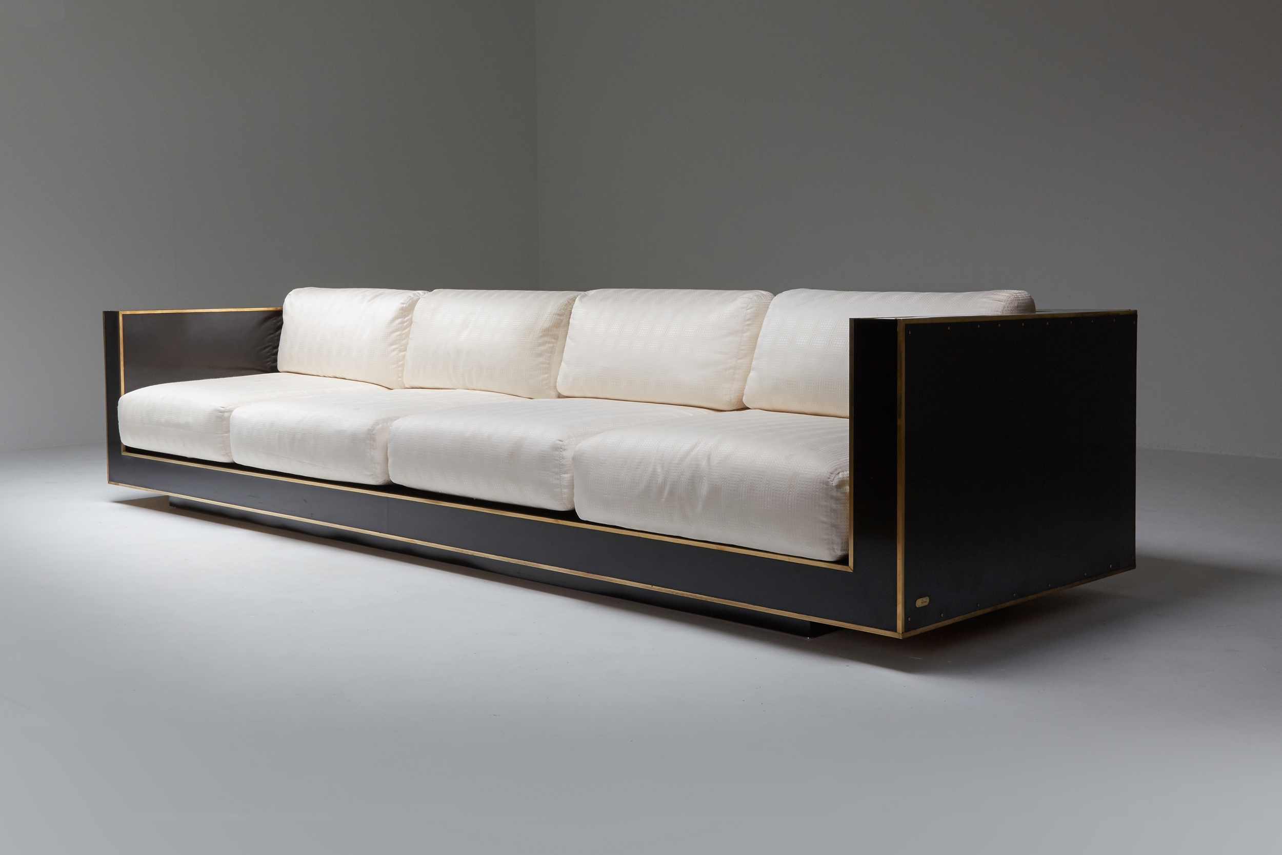 Maison Jansen geometric sofa in Black and Brass Hollywood Regency - 1970's