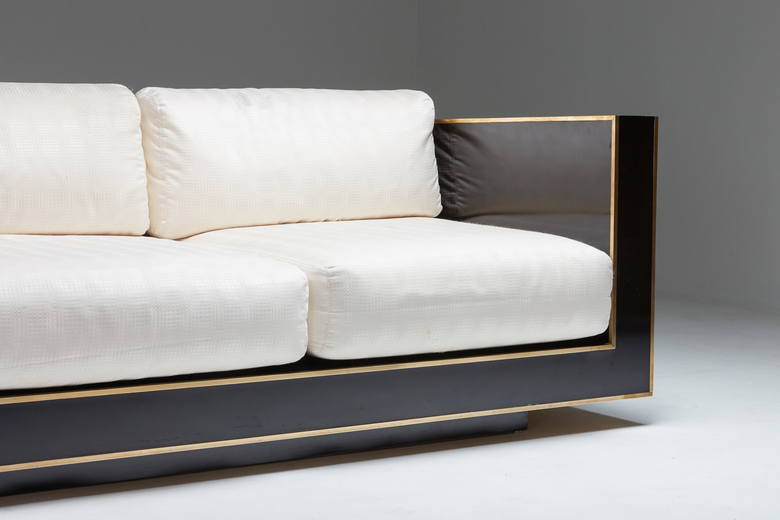 Maison Jansen geometric sofa in Black and Brass Hollywood Regency - 1970's