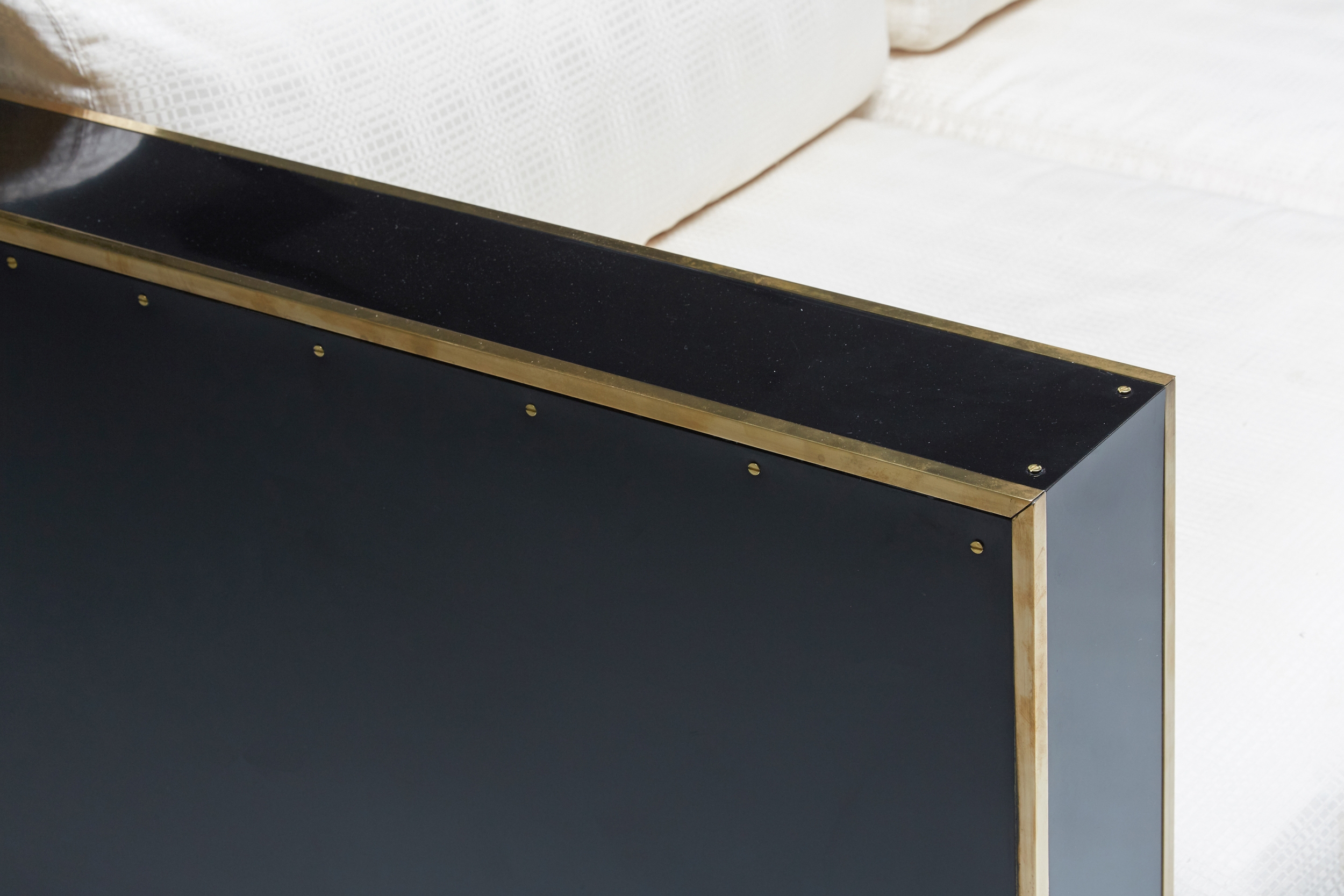 Maison Jansen geometric sofa in Black and Brass Hollywood Regency - 1970's