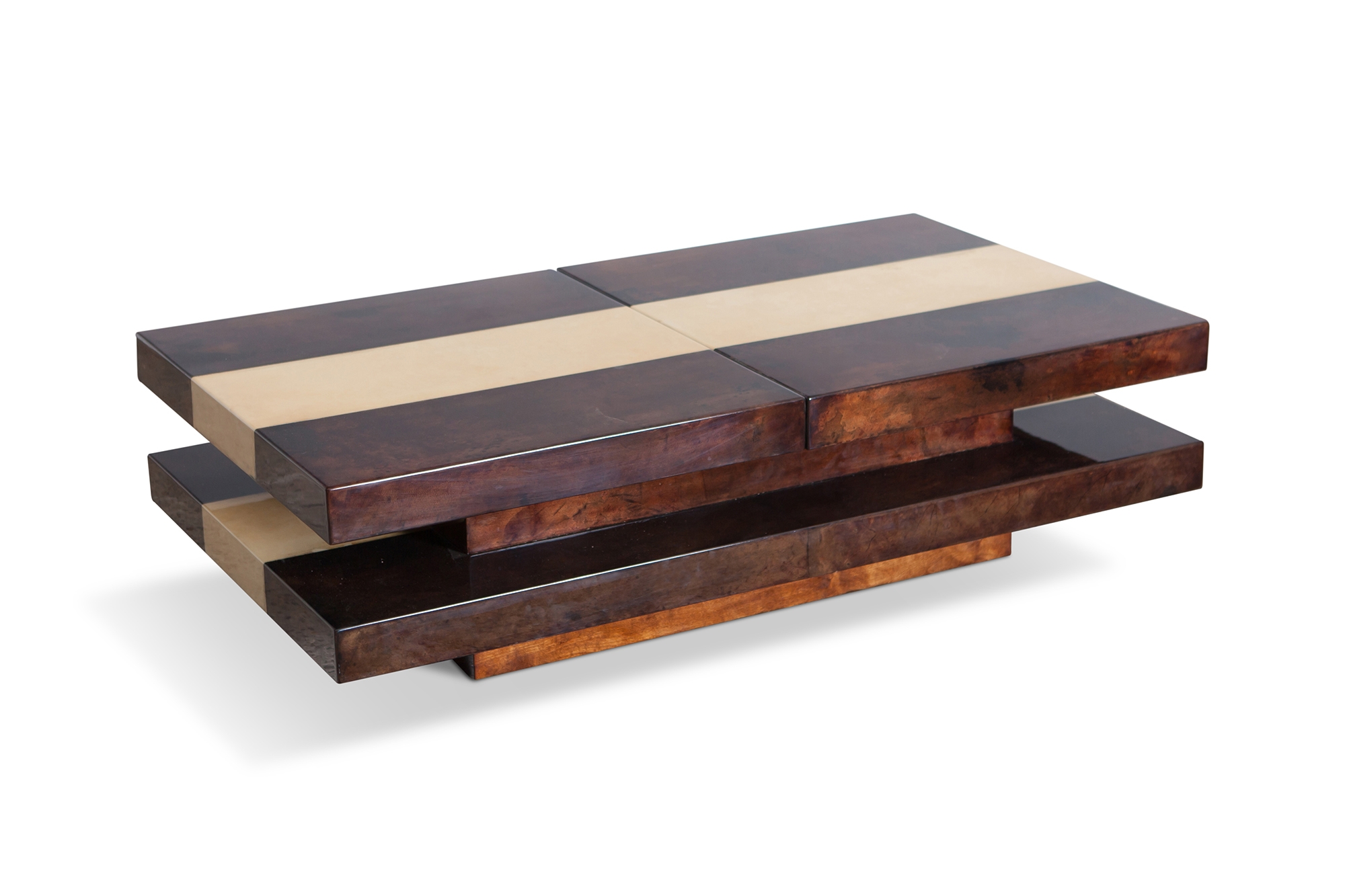 Two Tier Sliding Coffee Table With Hidden Bar, Aldo Tura - 1970s