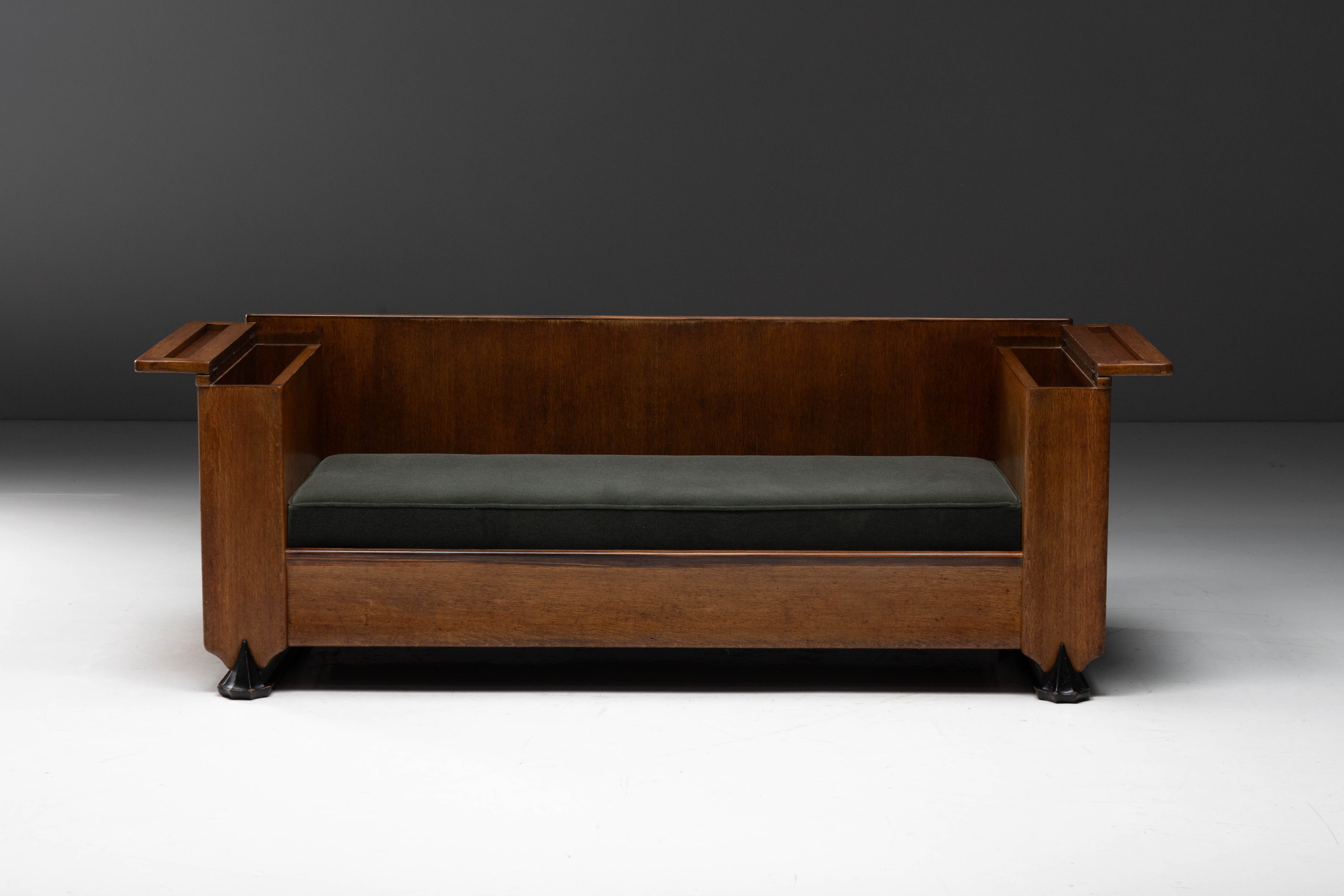 Amsterdam School Wooden Sofa by Piet Kramer, Netherlands - 1920s 