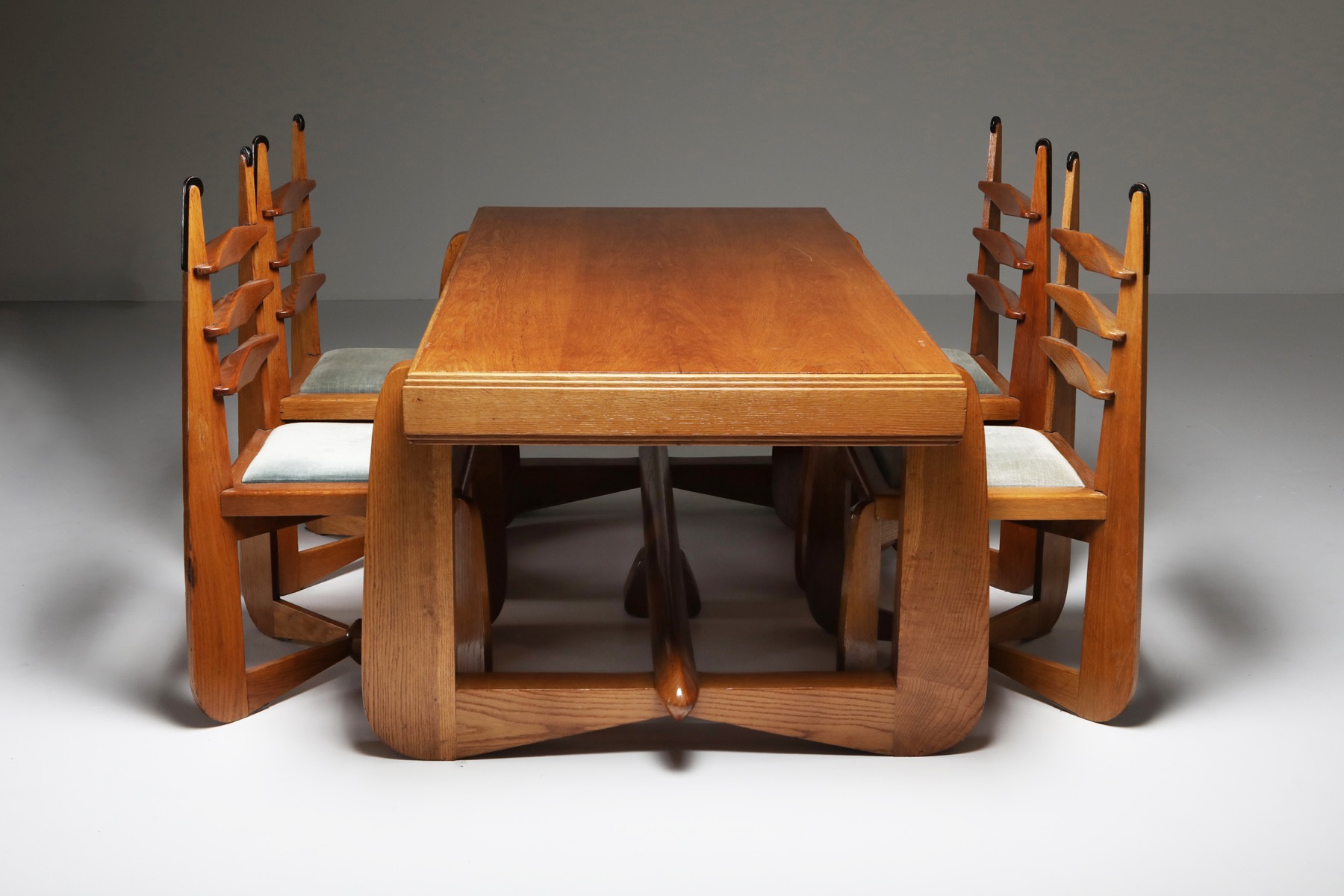 Dutch Art Deco Expressive Oak Dining Chairs - 1930's