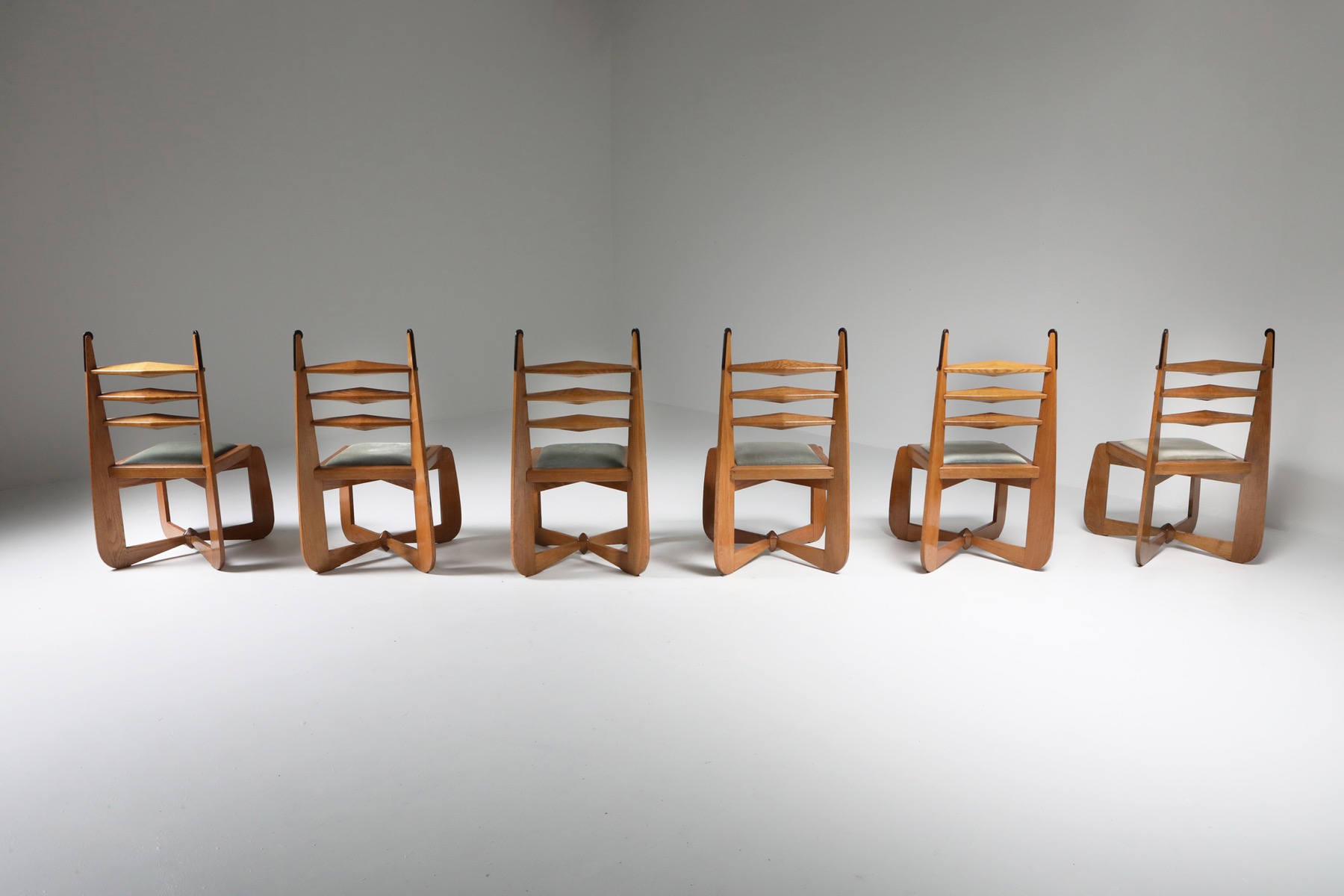 Dutch Art Deco Expressive Oak Dining Chairs - 1930's