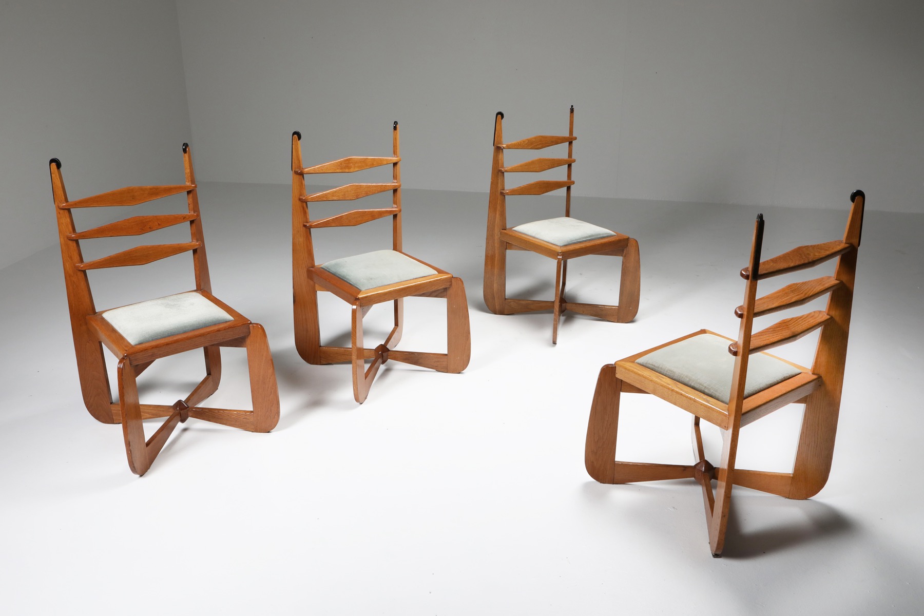Dutch Art Deco Expressive Oak Dining Chairs - 1930's