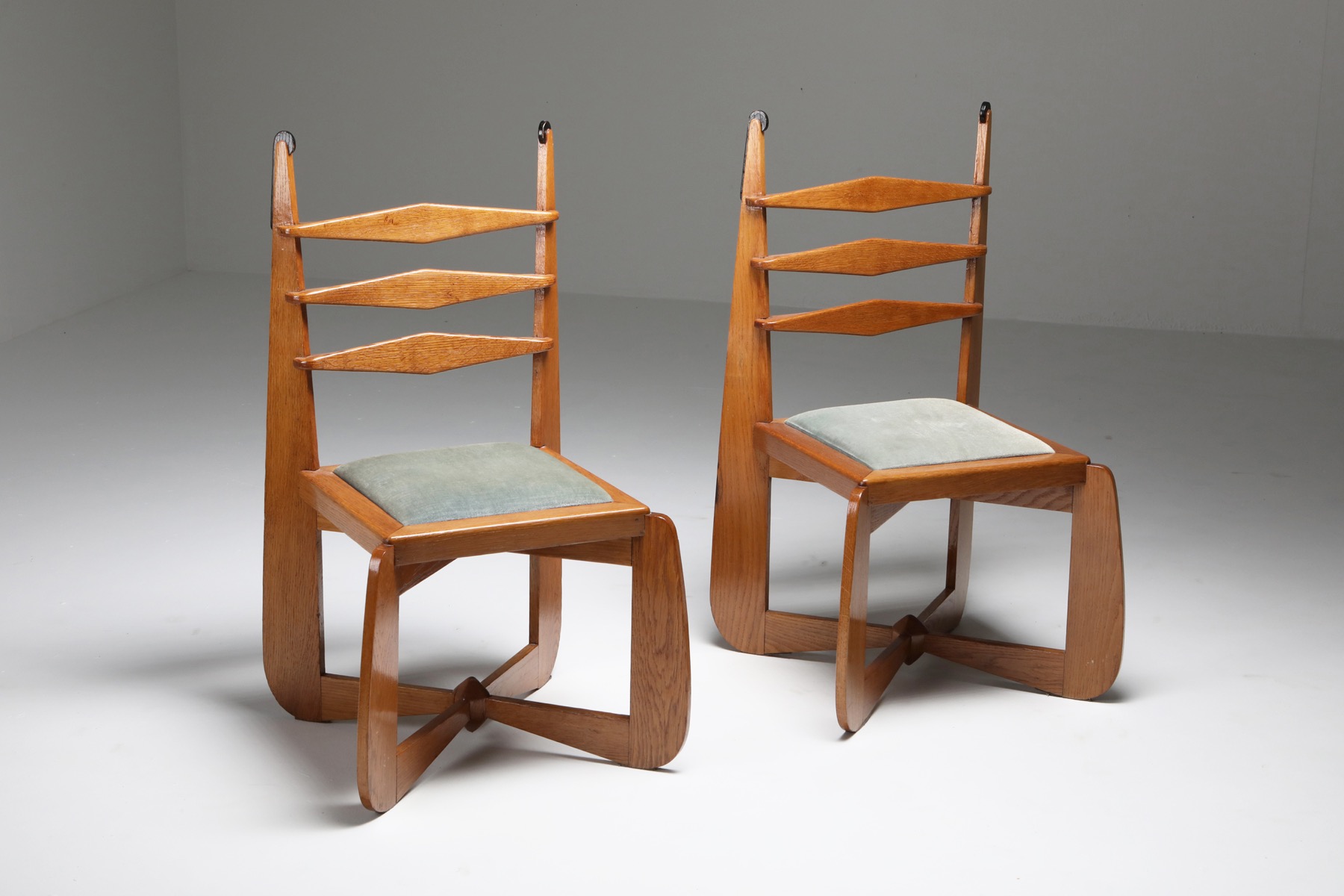 Dutch Art Deco Expressive Oak Dining Chairs - 1930's