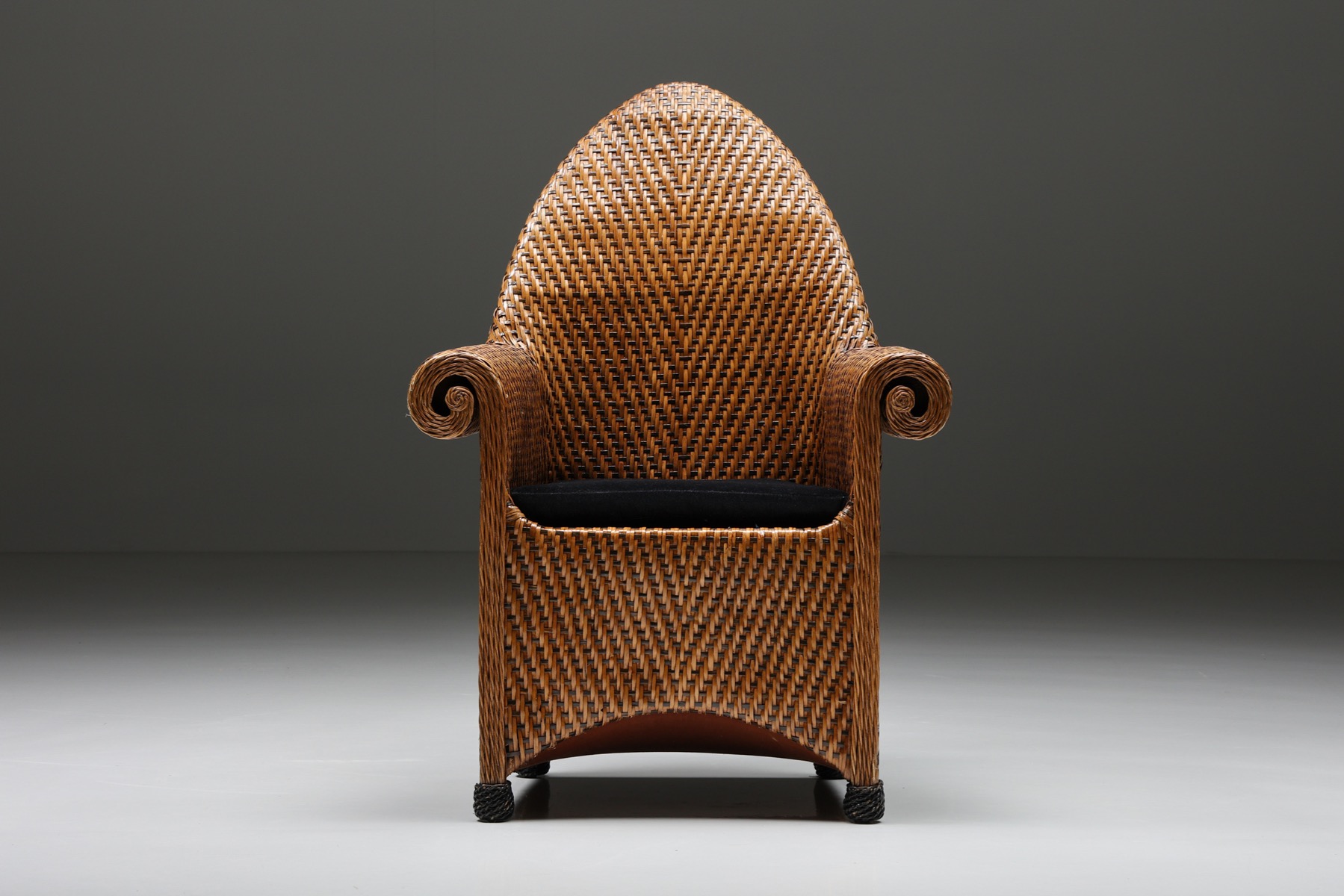 Amsterdamse School, Handcrafted Wicker Arm Chair - 1950's