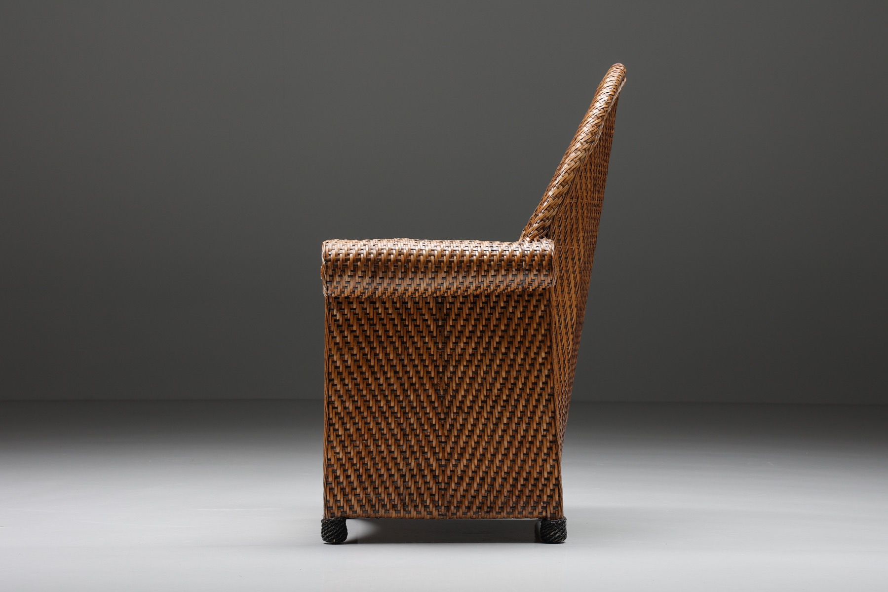 Amsterdamse School, Handcrafted Wicker Arm Chair - 1950's