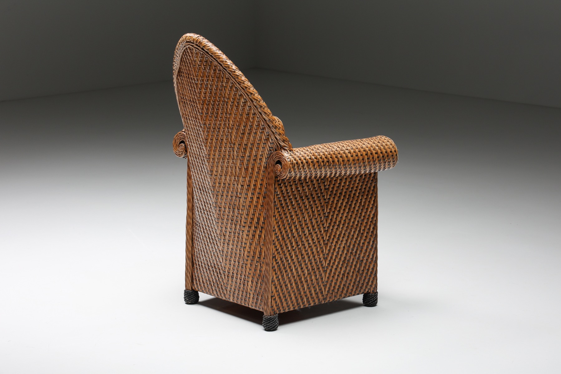 Amsterdamse School, Handcrafted Wicker Arm Chair - 1950's
