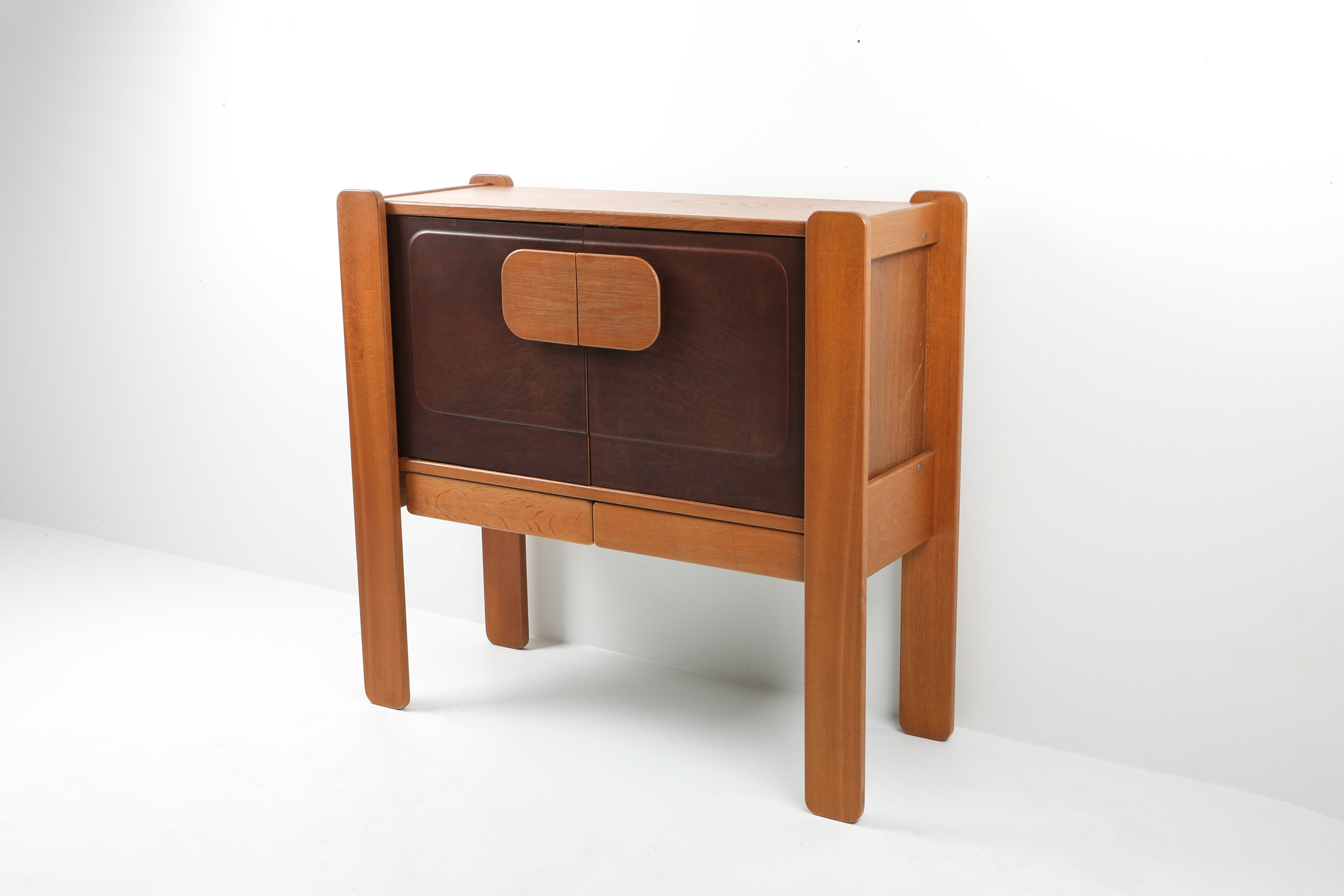 Walnut and Leather Postmodern Cabinet - 1970s