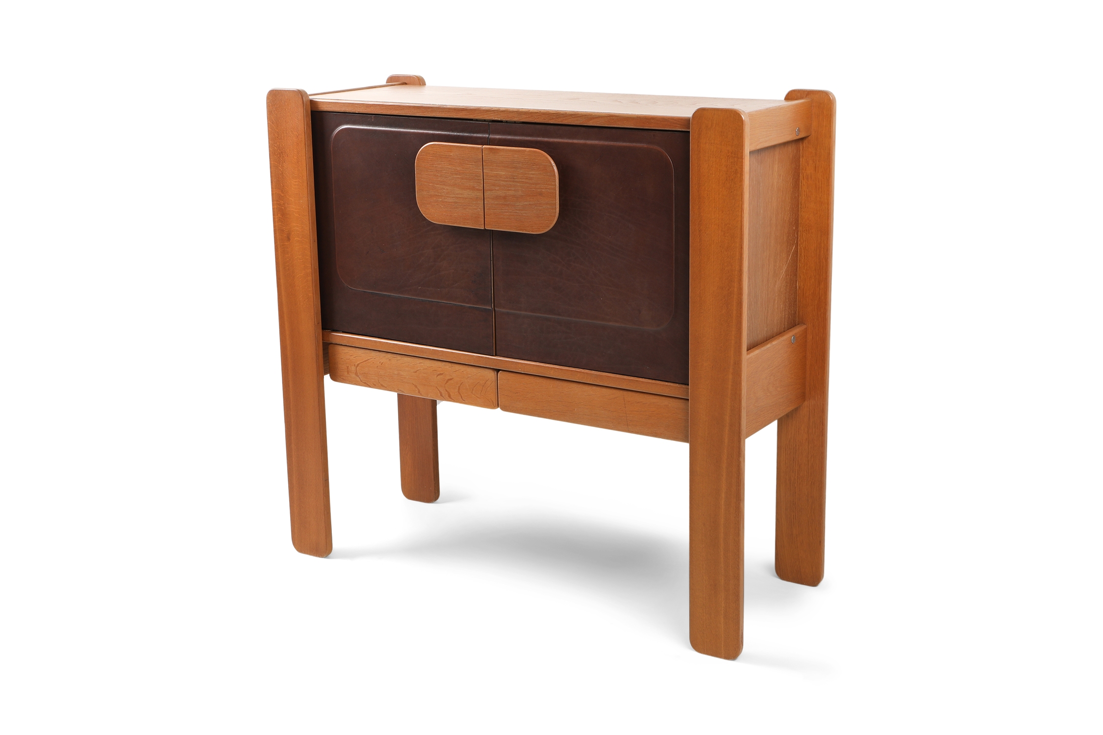Walnut and Leather Postmodern Cabinet - 1970s
