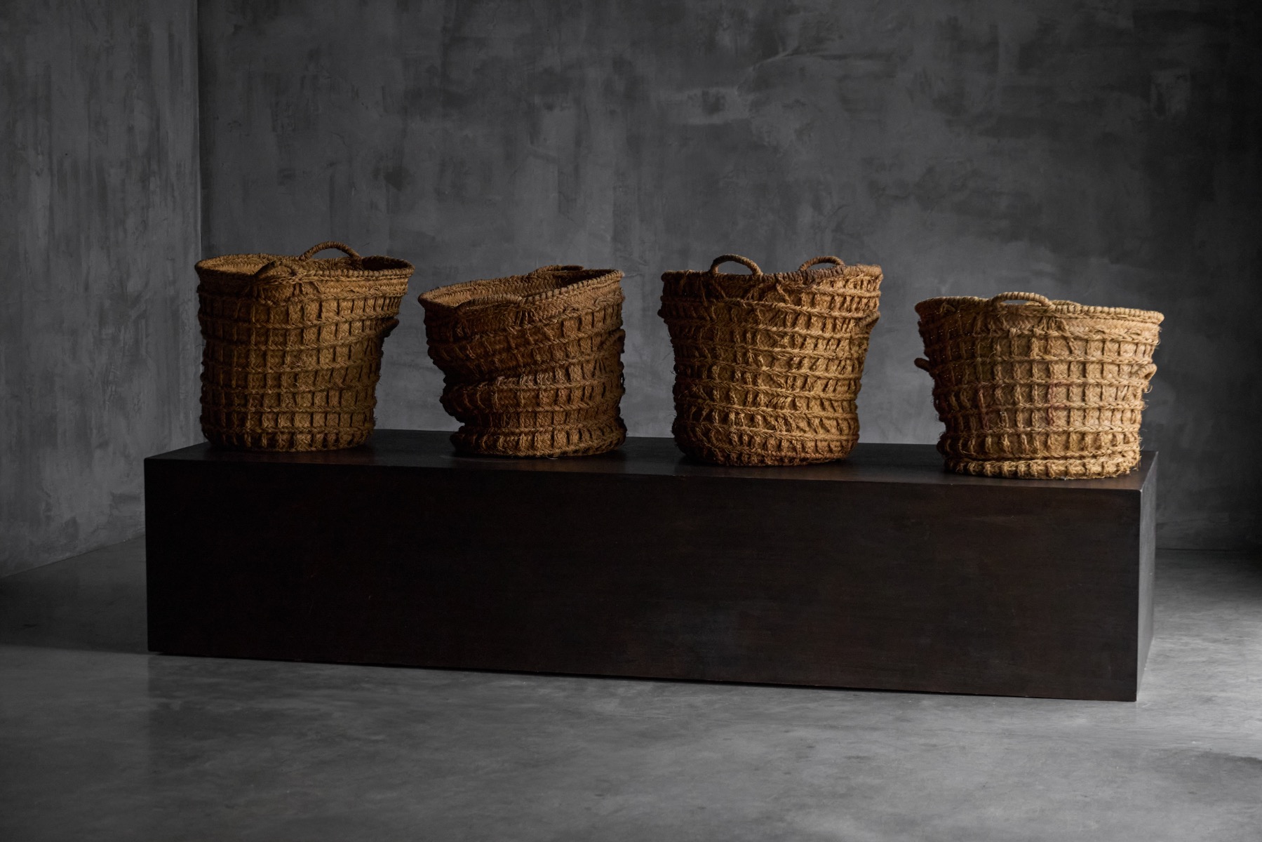 Antique rural handwoven basket with large volume