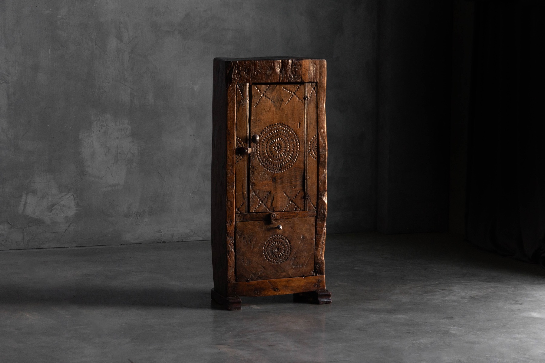 Antique Hand-Carved Rustic Wood Cabinet, Italy - 19th Century