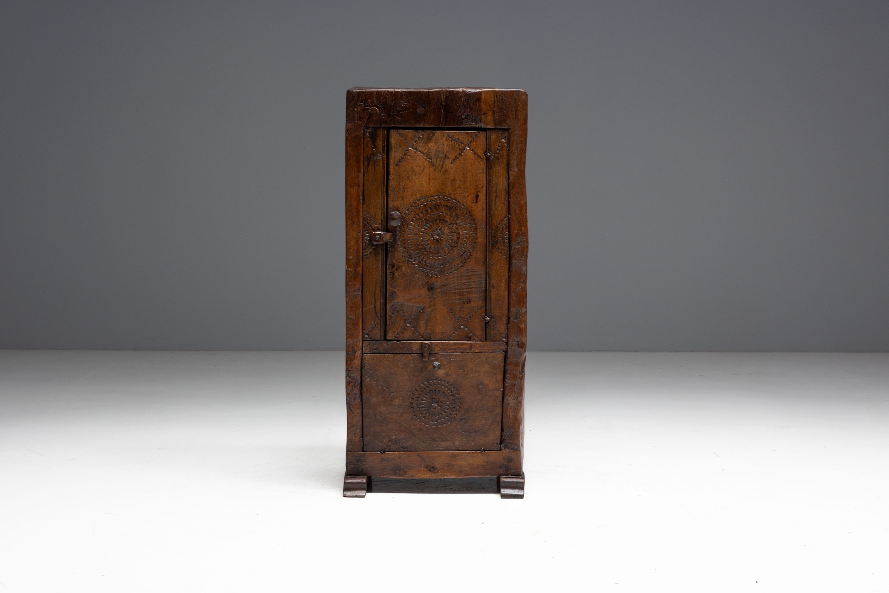 Antique Hand-Carved Rustic Wood Cabinet, Italy - 19th Century