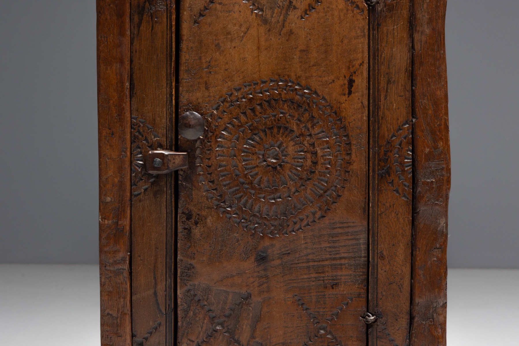 Antique Hand-Carved Rustic Wood Cabinet, Italy - 19th Century