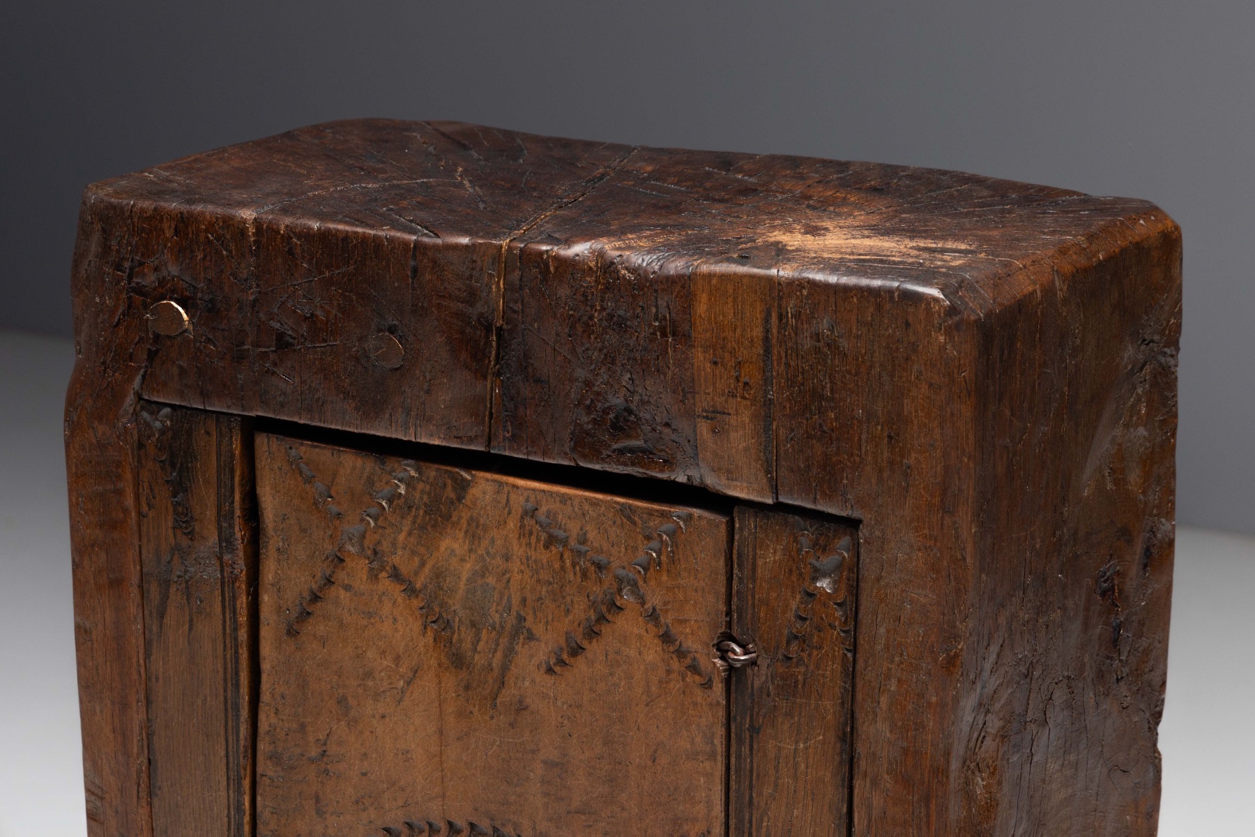 Antique Hand-Carved Rustic Wood Cabinet, Italy - 19th Century