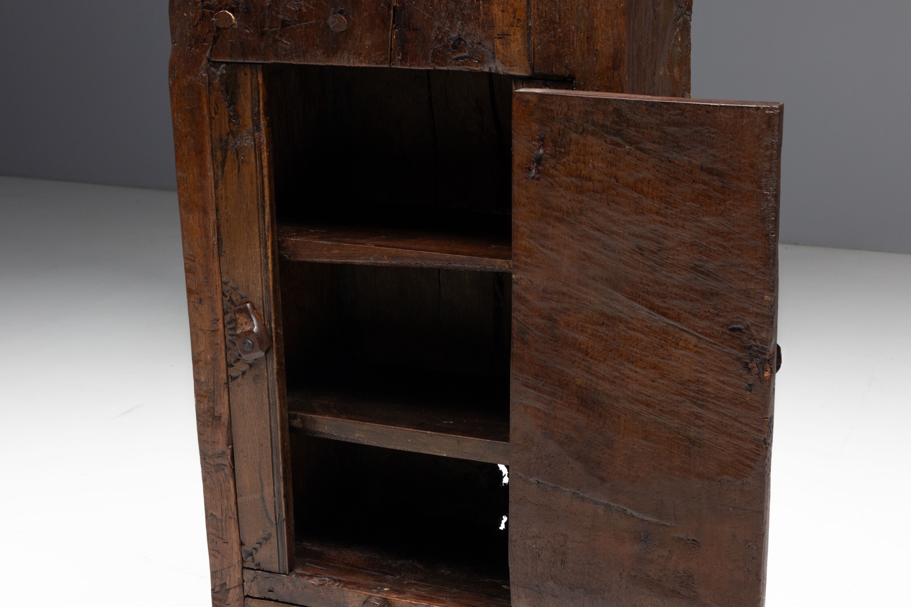 Antique Hand-Carved Rustic Wood Cabinet, Italy - 19th Century