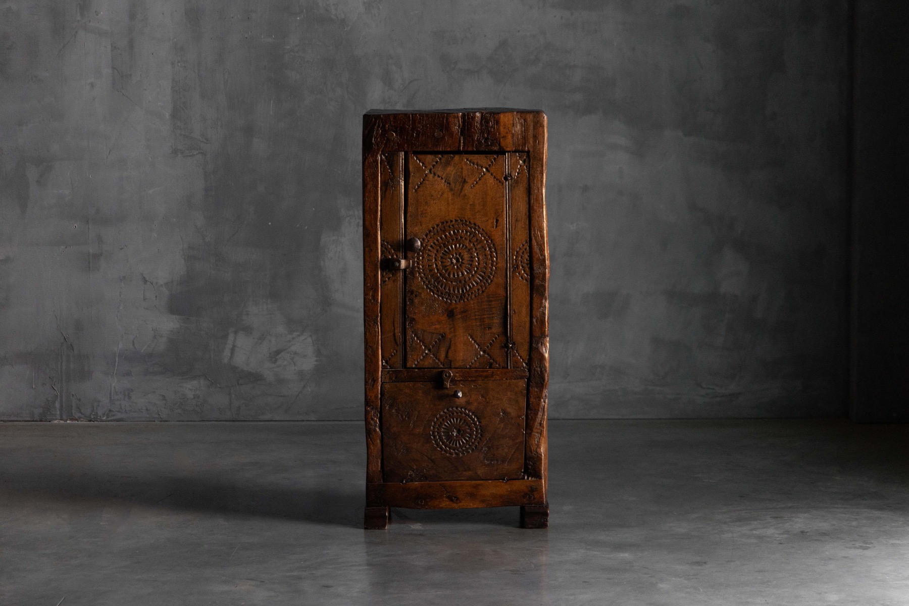 Antique Hand-Carved Rustic Wood Cabinet, Italy - 19th Century