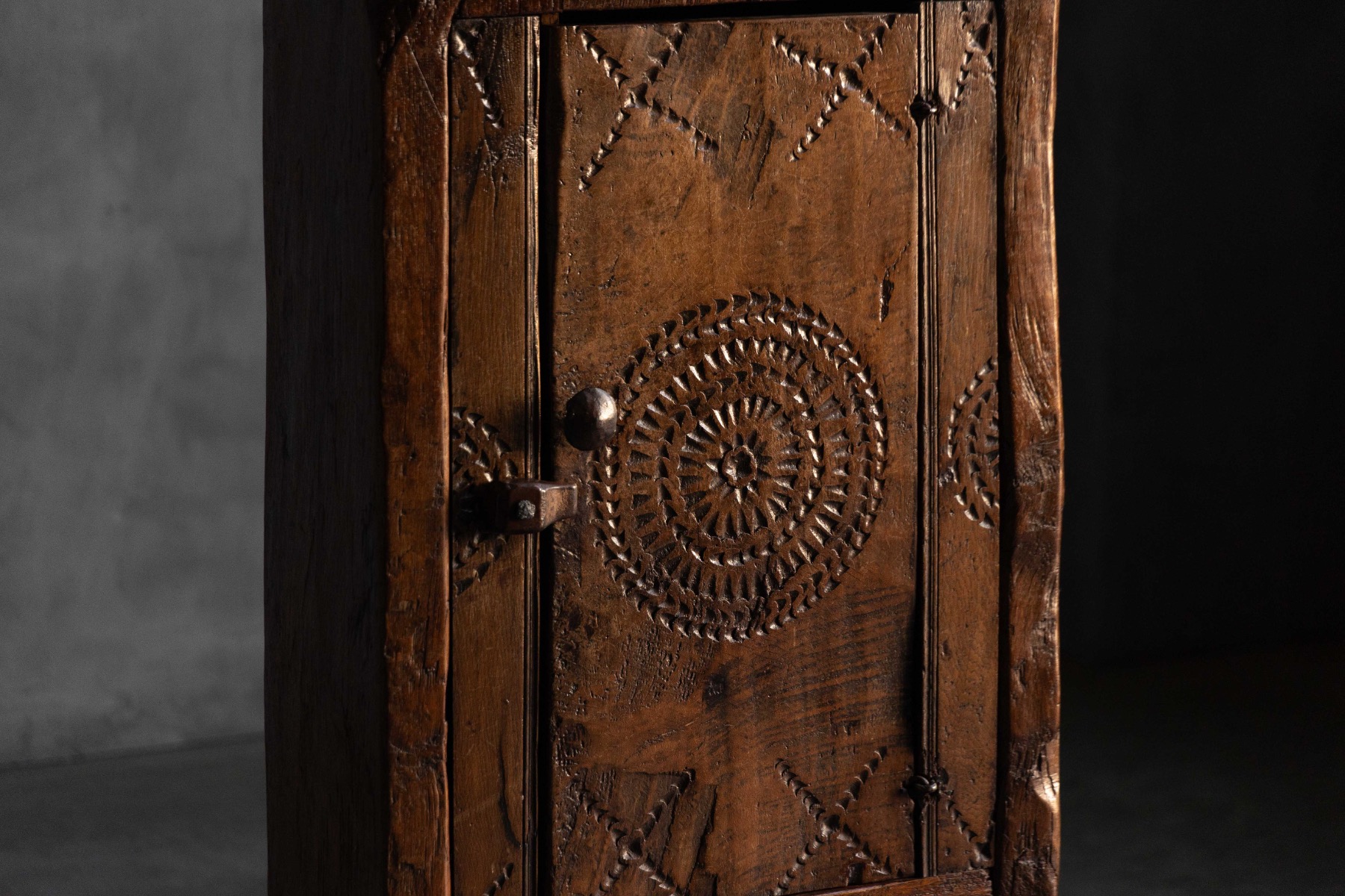 Antique Hand-Carved Rustic Wood Cabinet, Italy - 19th Century