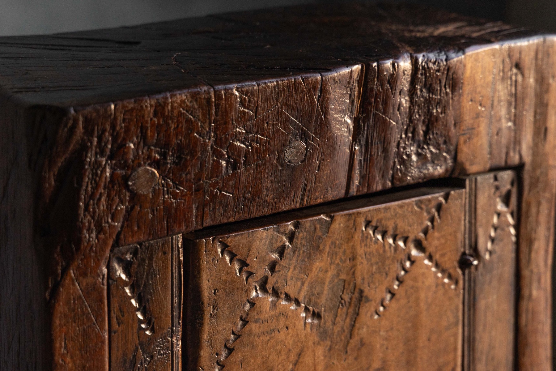 Antique Hand-Carved Rustic Wood Cabinet, Italy - 19th Century
