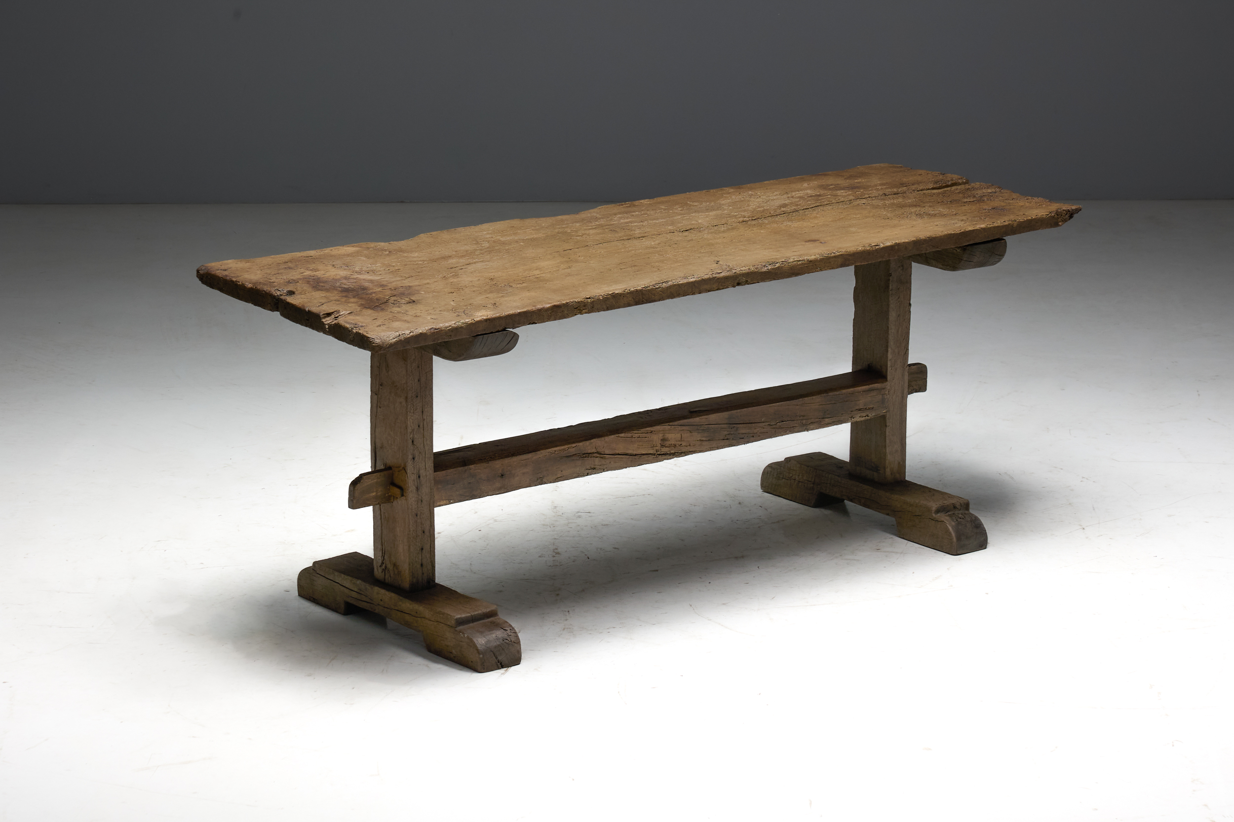 Antique Rustic Oak Trestle Table - 19th Century
