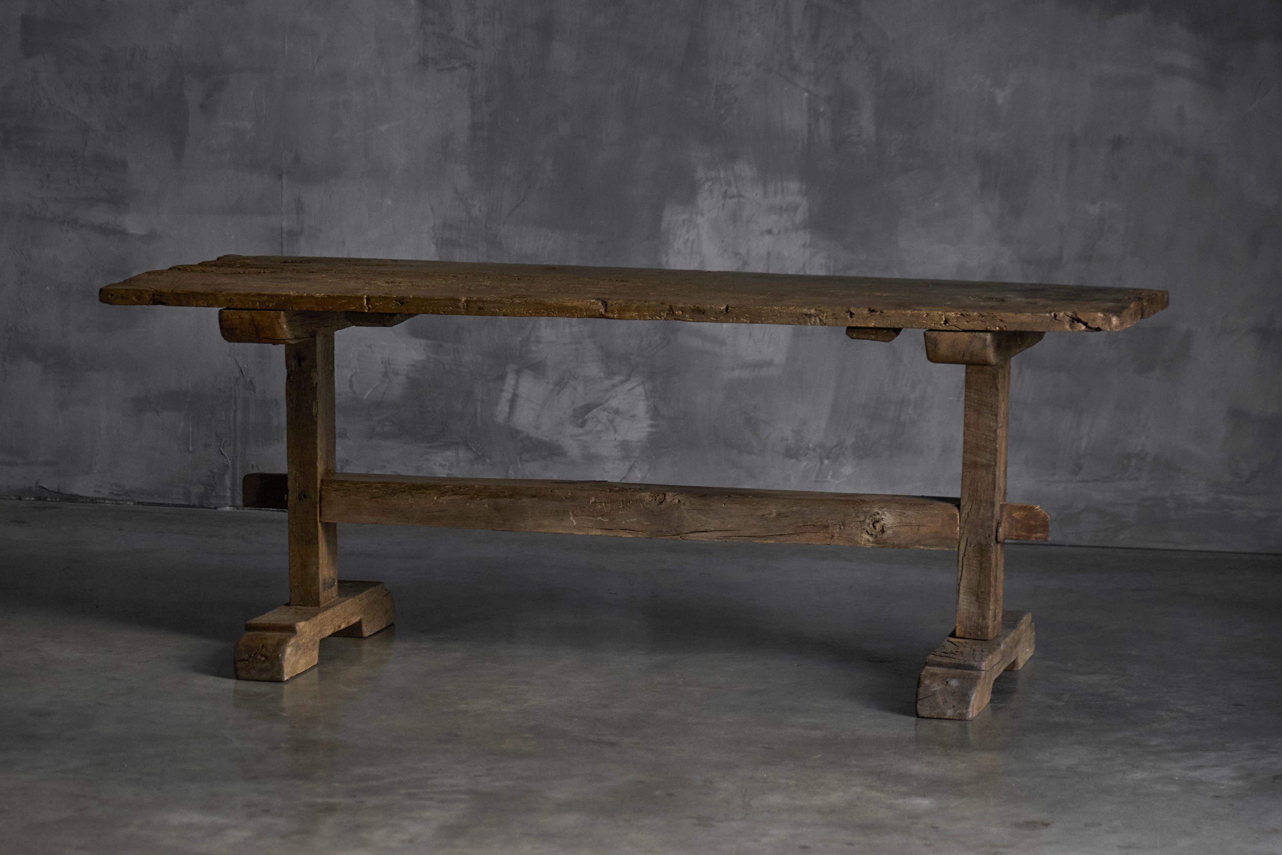 Antique Rustic Oak Trestle Table - 19th Century
