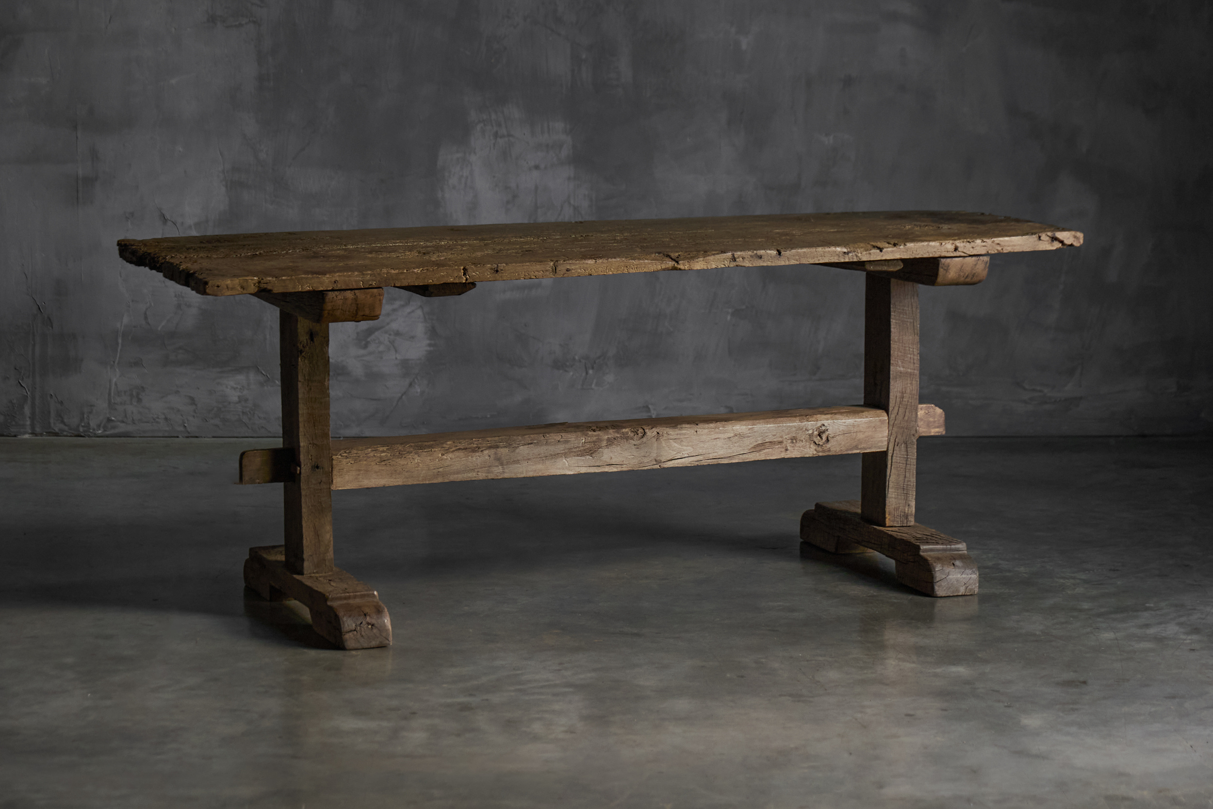 Antique Rustic Oak Trestle Table - 19th Century