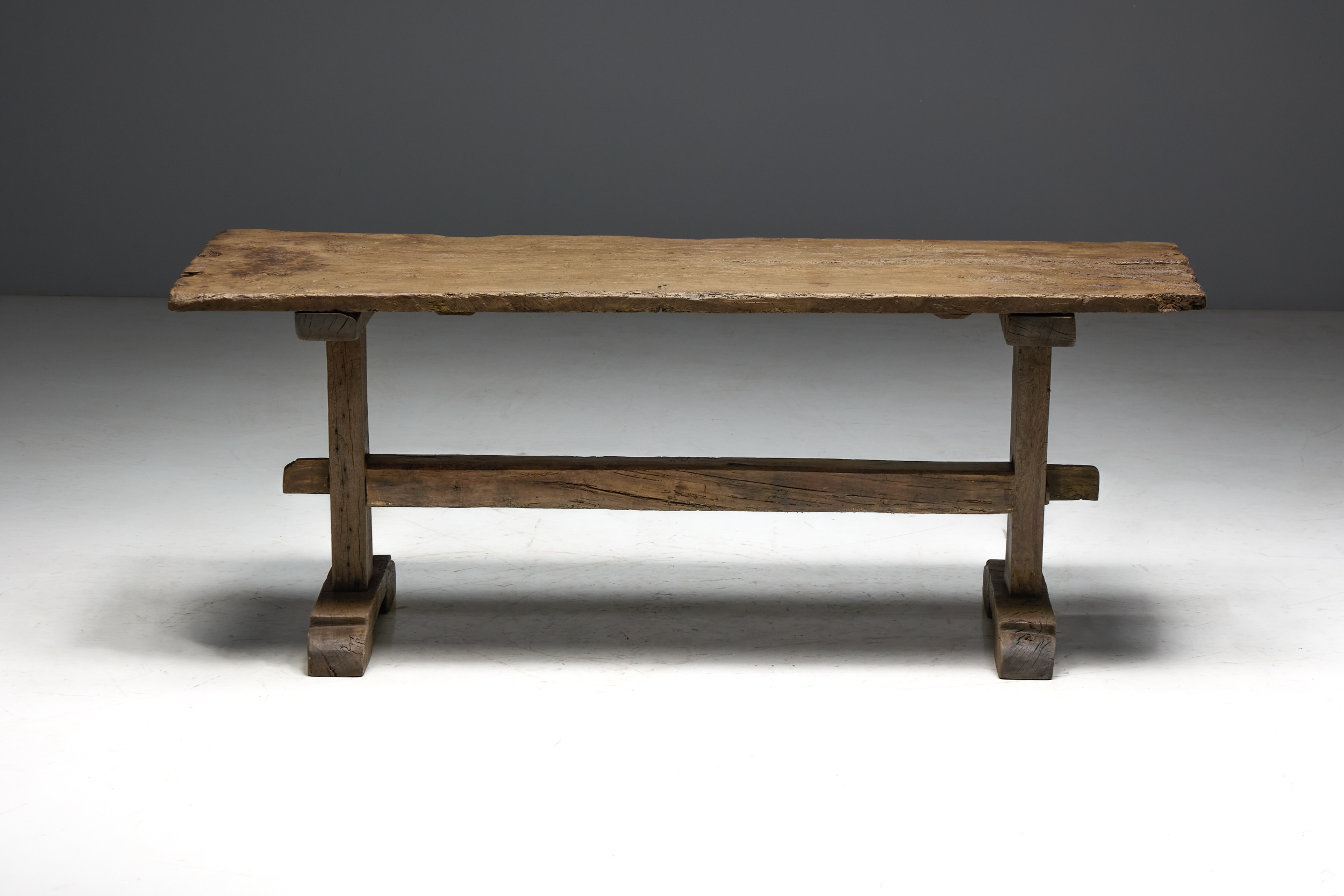 Antique Rustic Oak Trestle Table - 19th Century