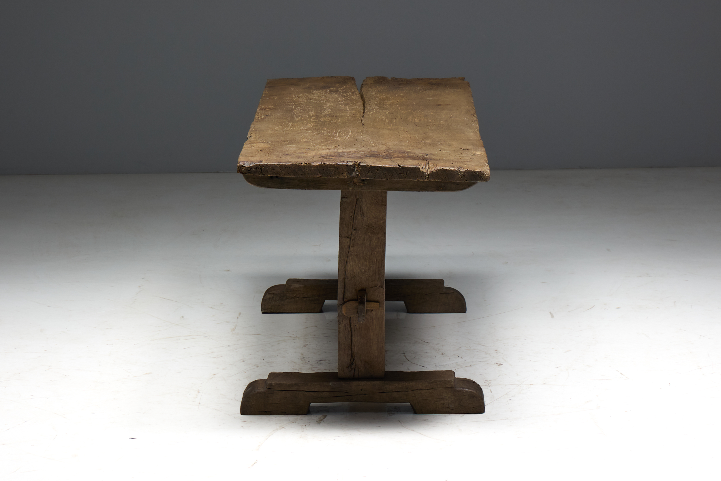 Antique Rustic Oak Trestle Table - 19th Century