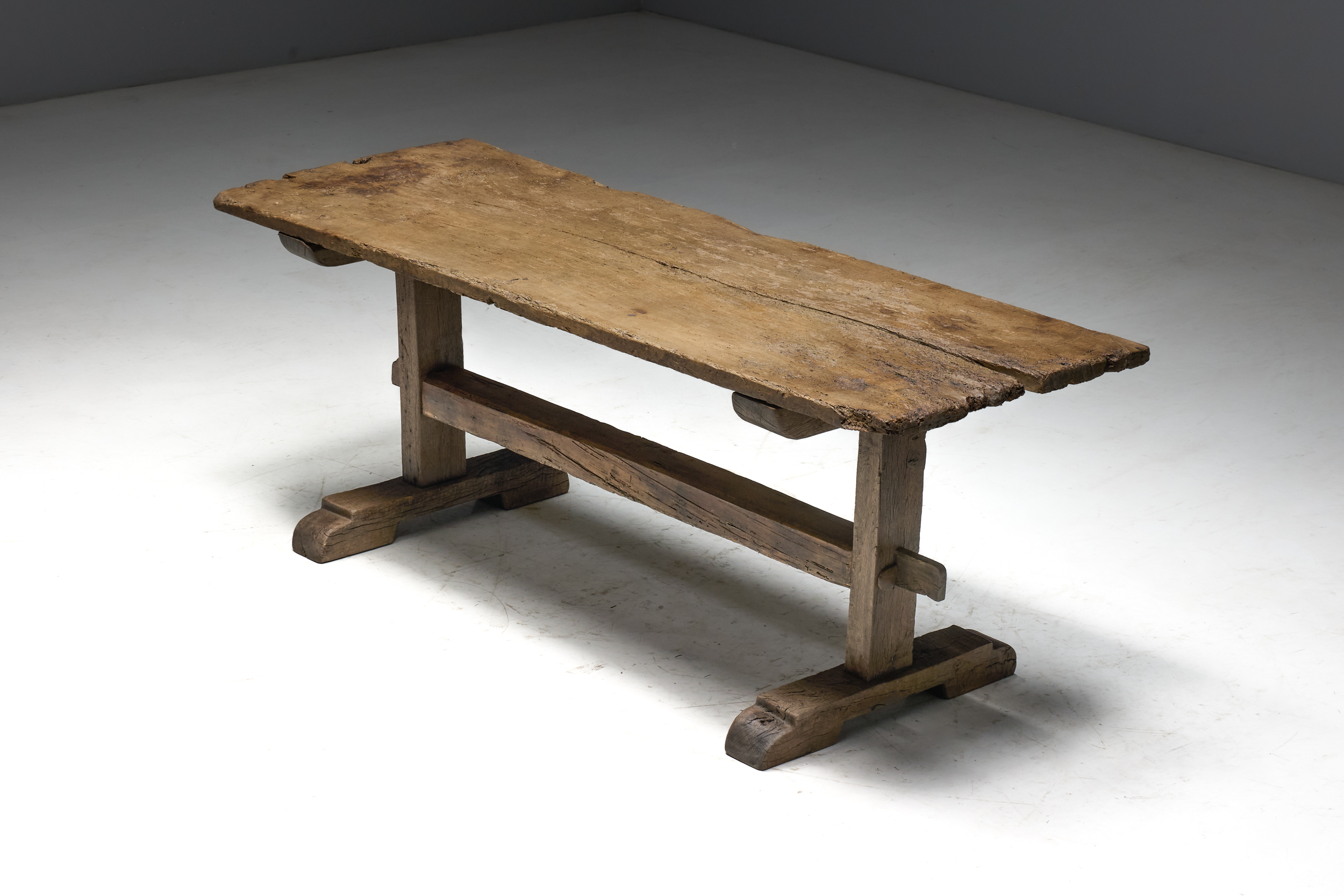 Antique Rustic Oak Trestle Table - 19th Century