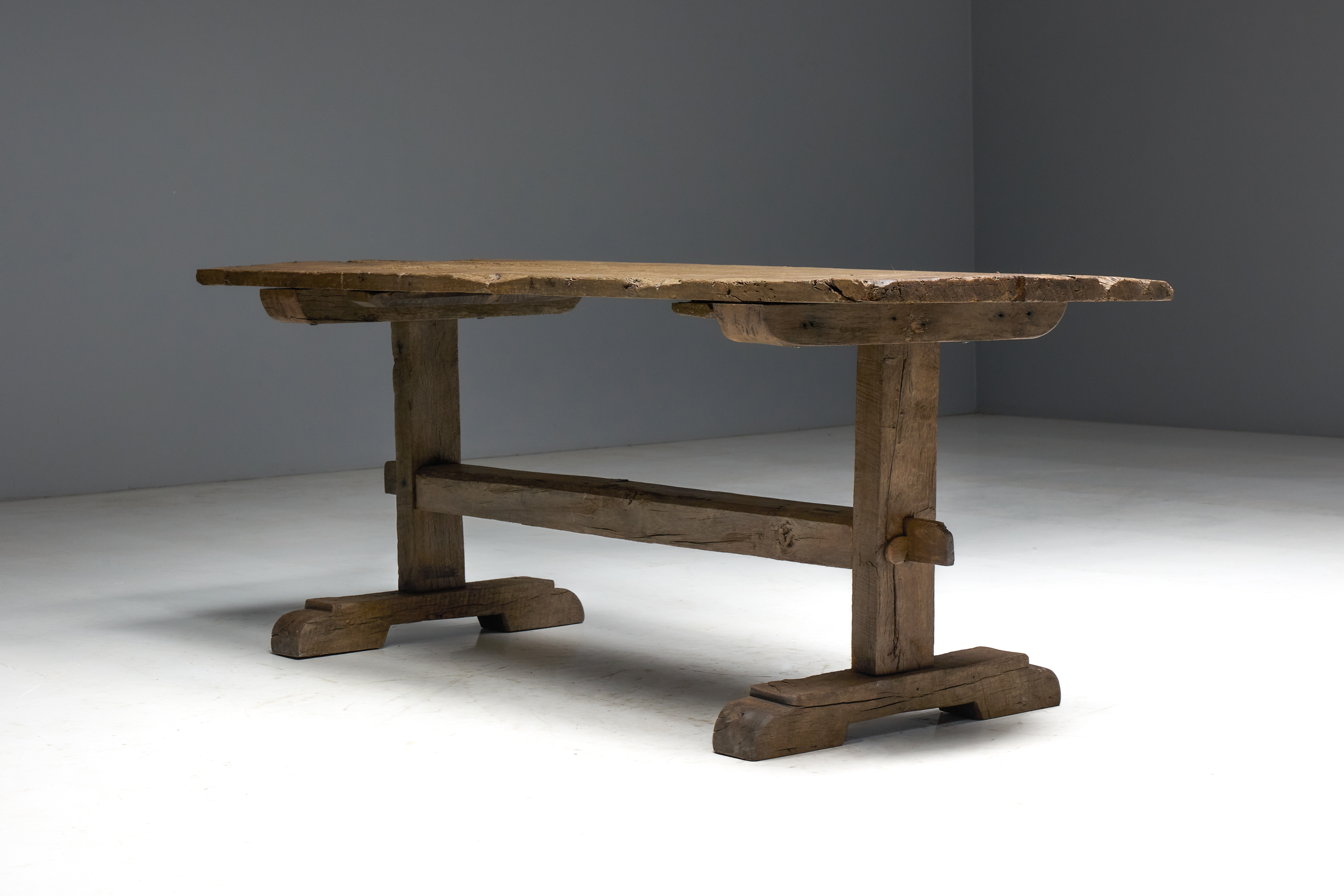 Antique Rustic Oak Trestle Table - 19th Century