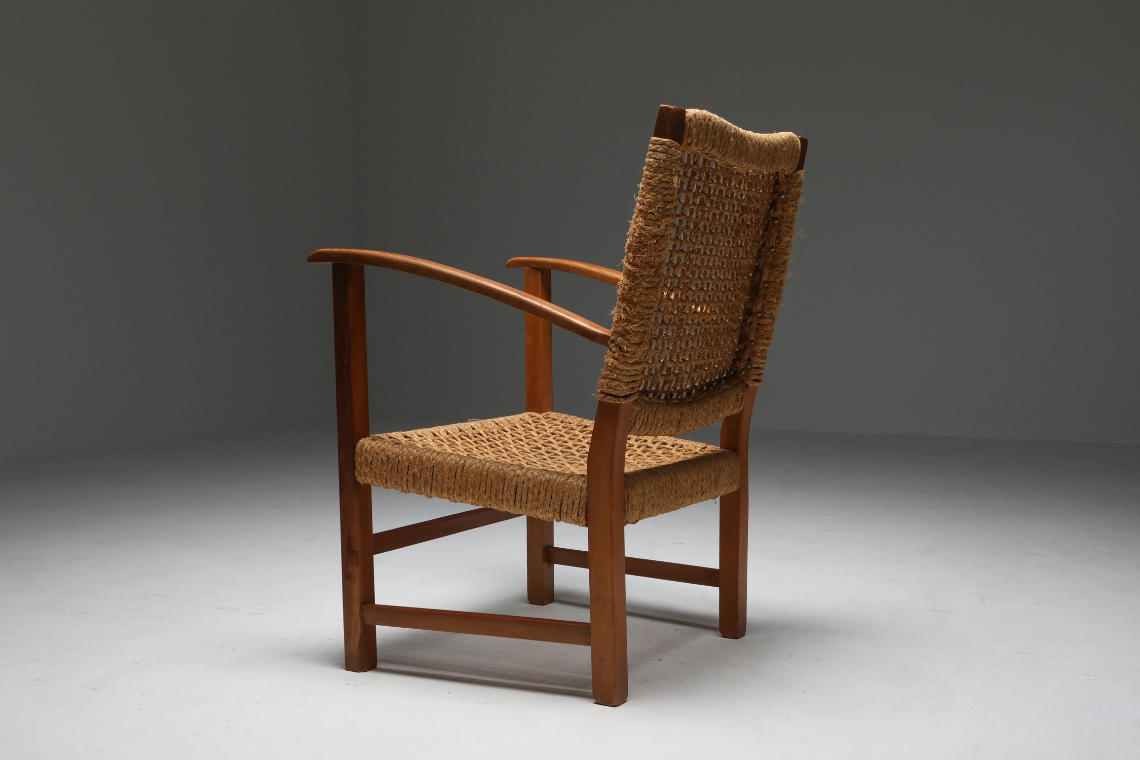 Audoux Minet Armchair in Beech and Cord - 1960's