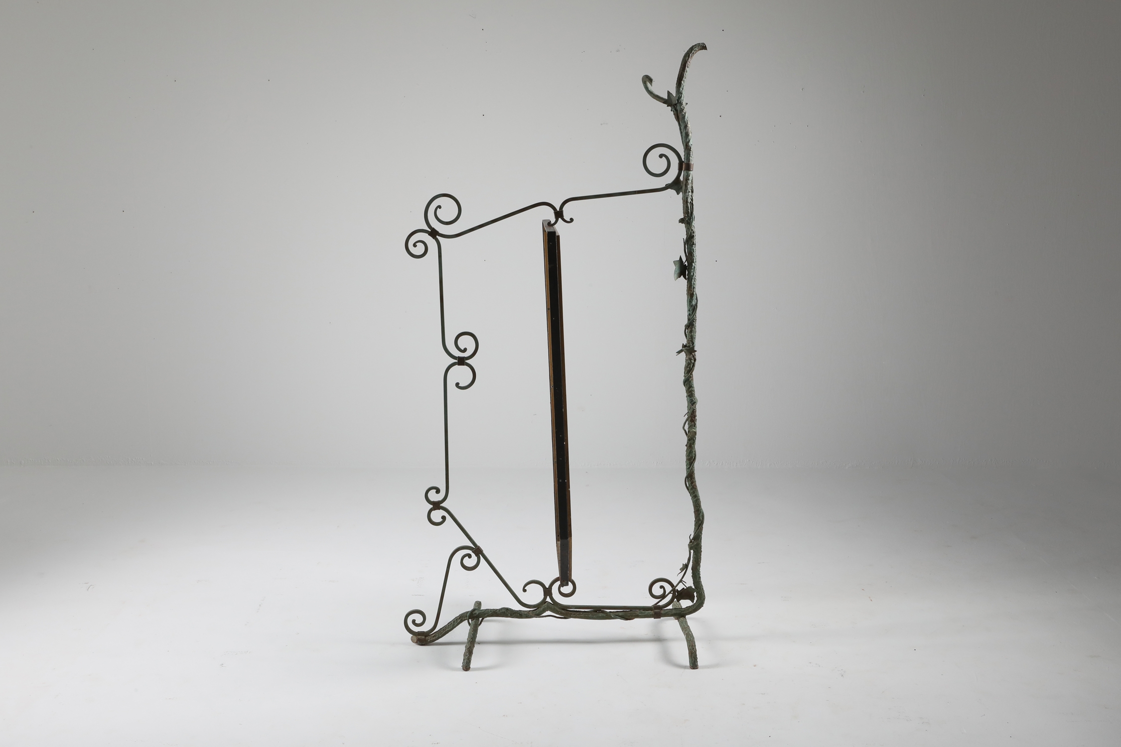 Bronze, Brass and Forged Steel Decorative Floor Mirror - 1920s
