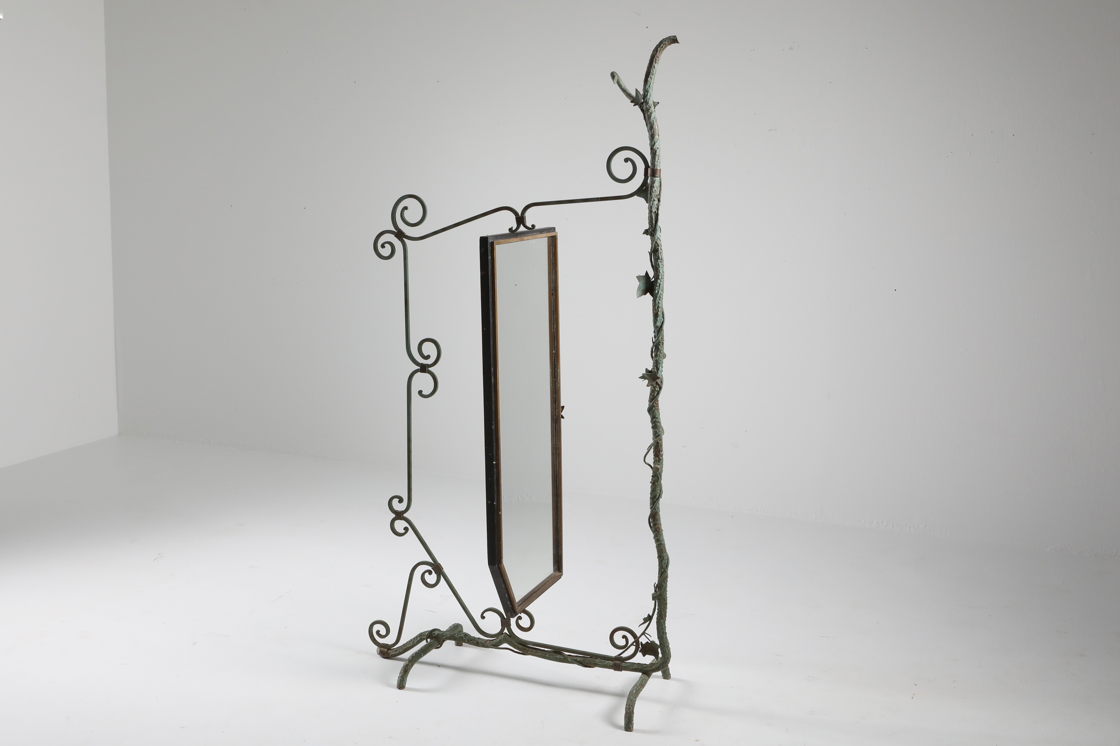 Bronze, Brass and Forged Steel Decorative Floor Mirror - 1920s