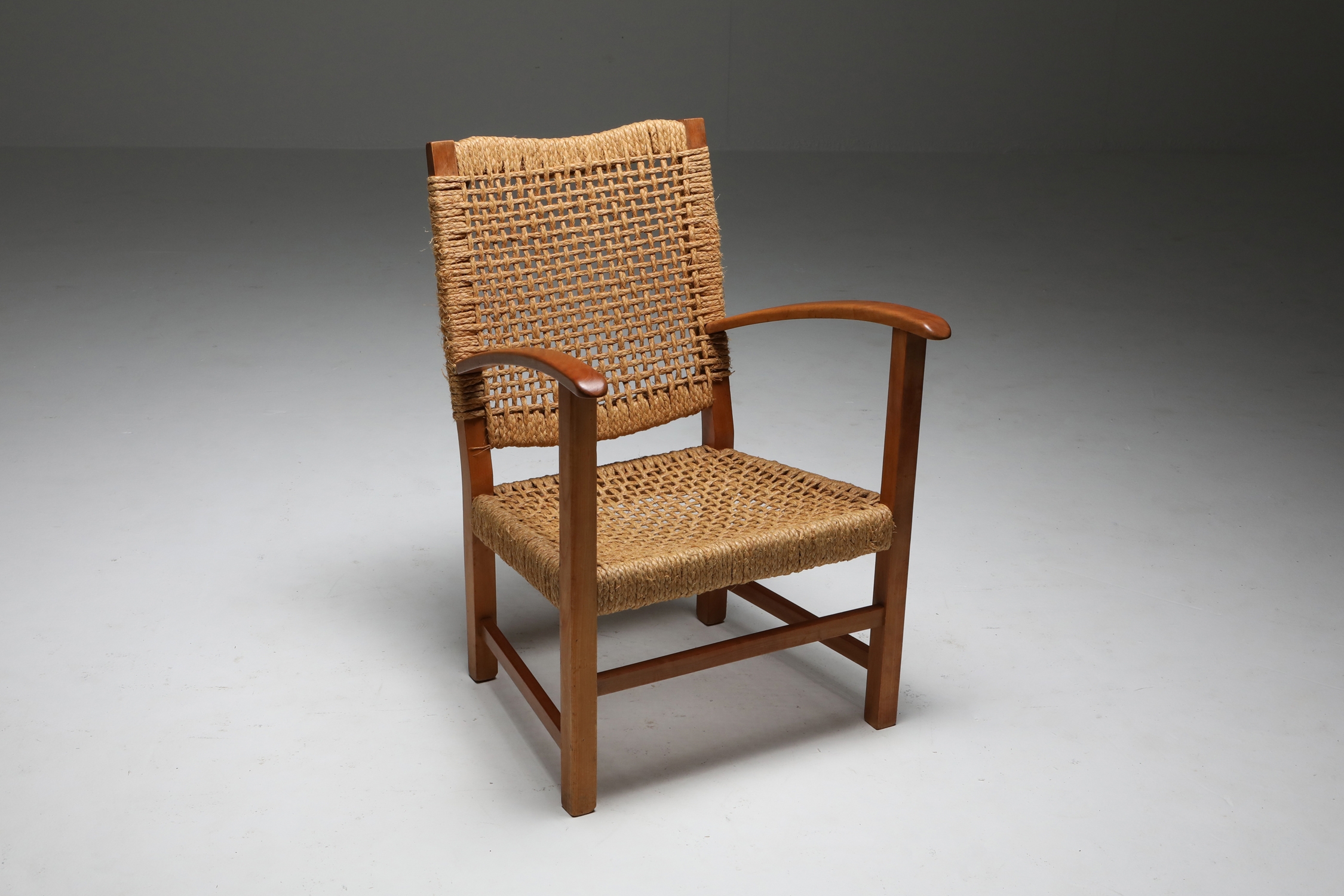 Audoux Minet Armchair in Beech and Cord - 1960's