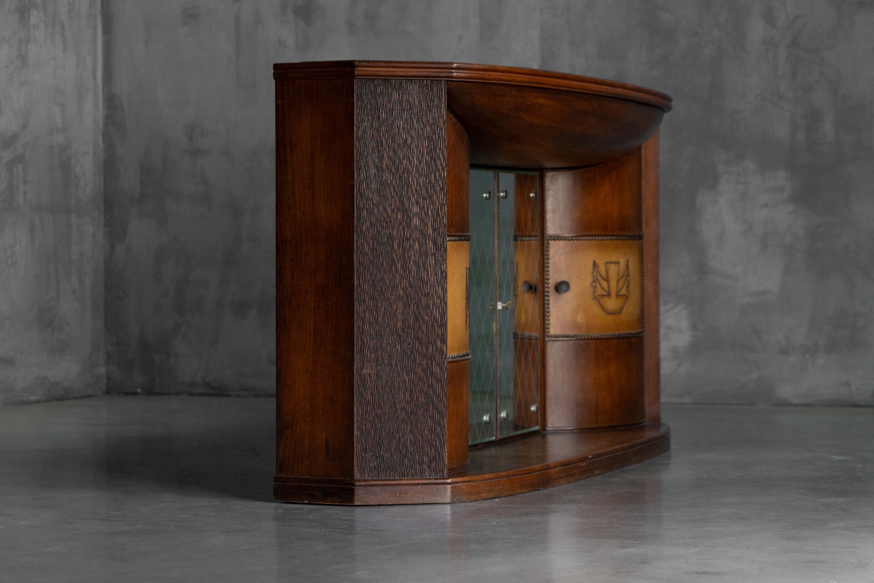 Art Deco Bar Console with Mirrored Doors, Italy - 1940s