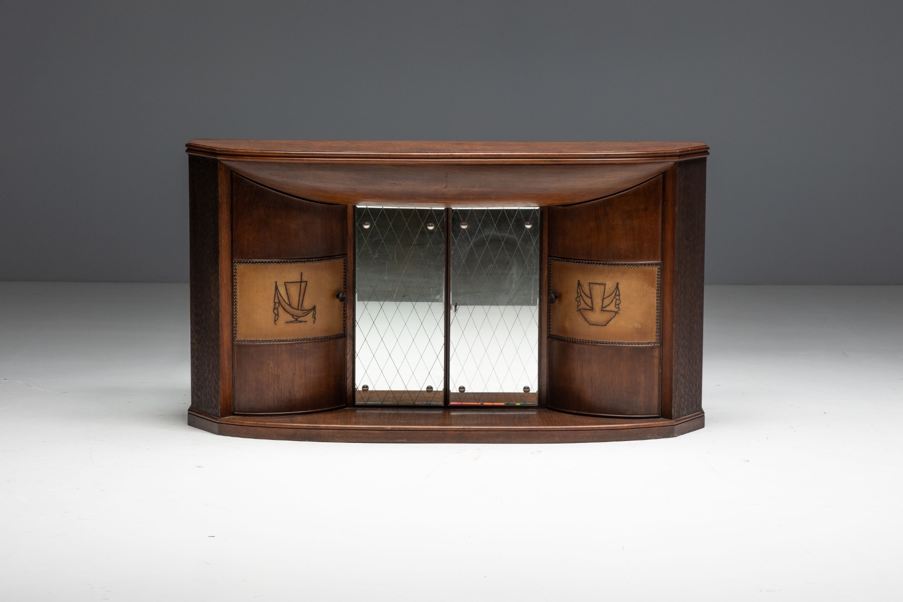 Art Deco Bar Console with Mirrored Doors, Italy - 1940s