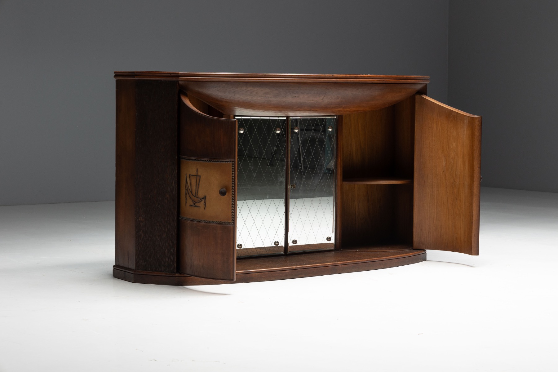 Art Deco Bar Console with Mirrored Doors, Italy - 1940s