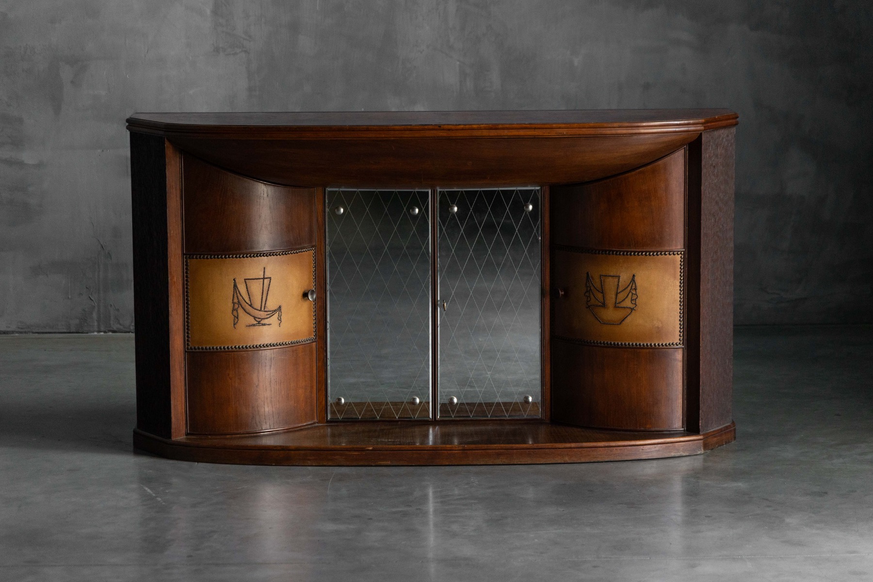 Art Deco Bar Console with Mirrored Doors, Italy - 1940s