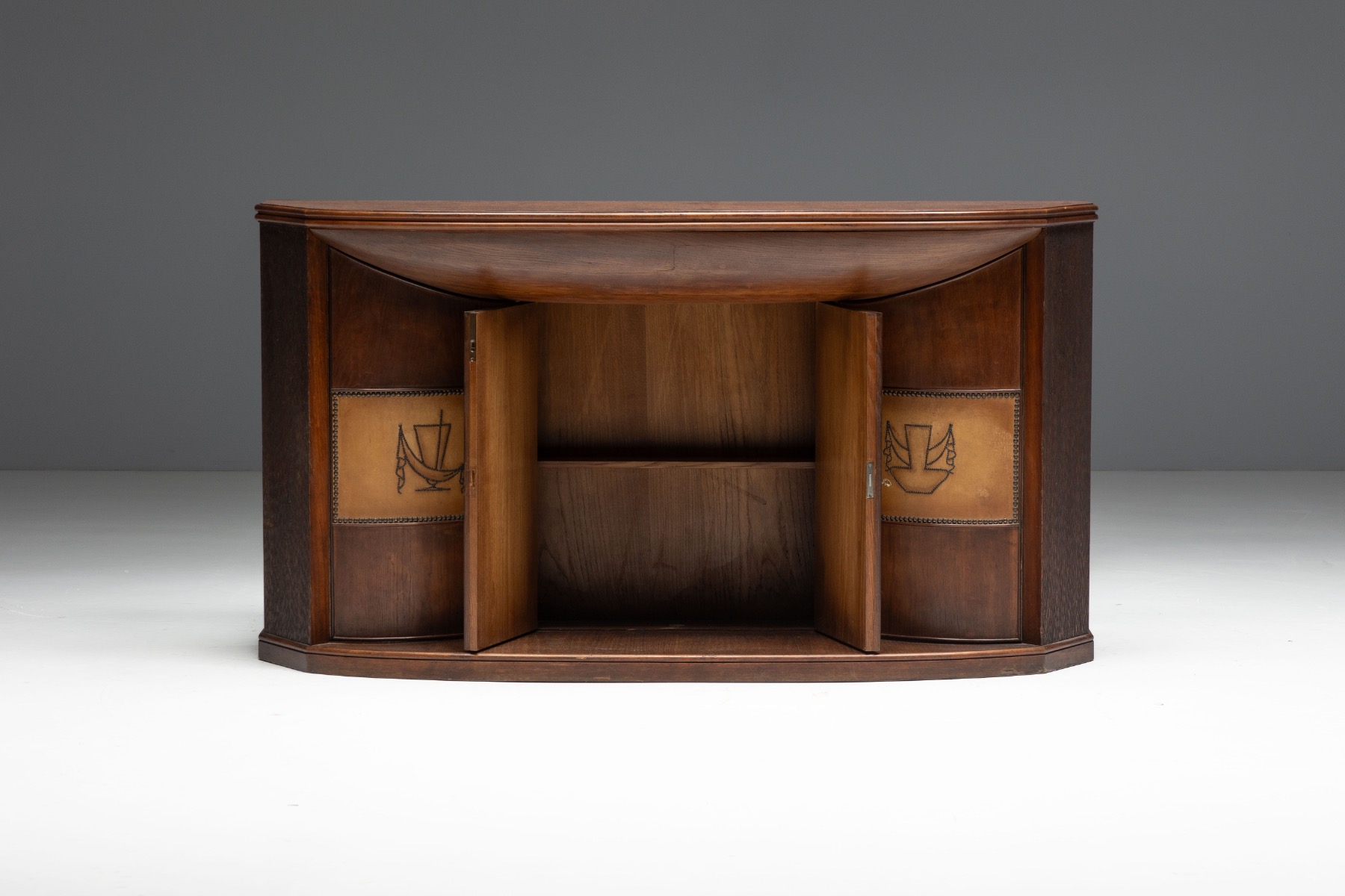 Art Deco Bar Console with Mirrored Doors, Italy - 1940s